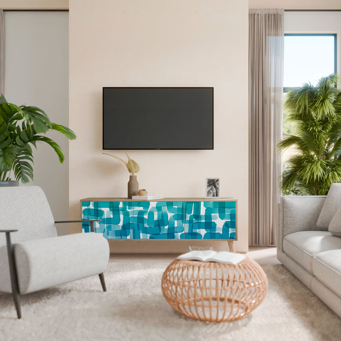 Mobile TV TURQUOISE RECTANGLES a 3 ante effetto rovere