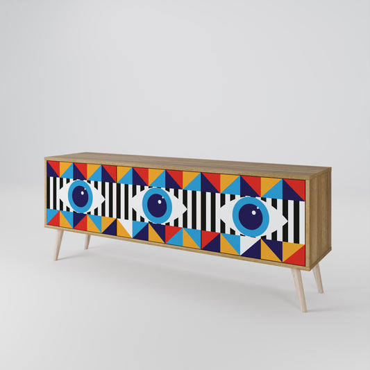 ABSTRACTION AND GEOMETRY 3-Door TV Stand in Oak Effect
