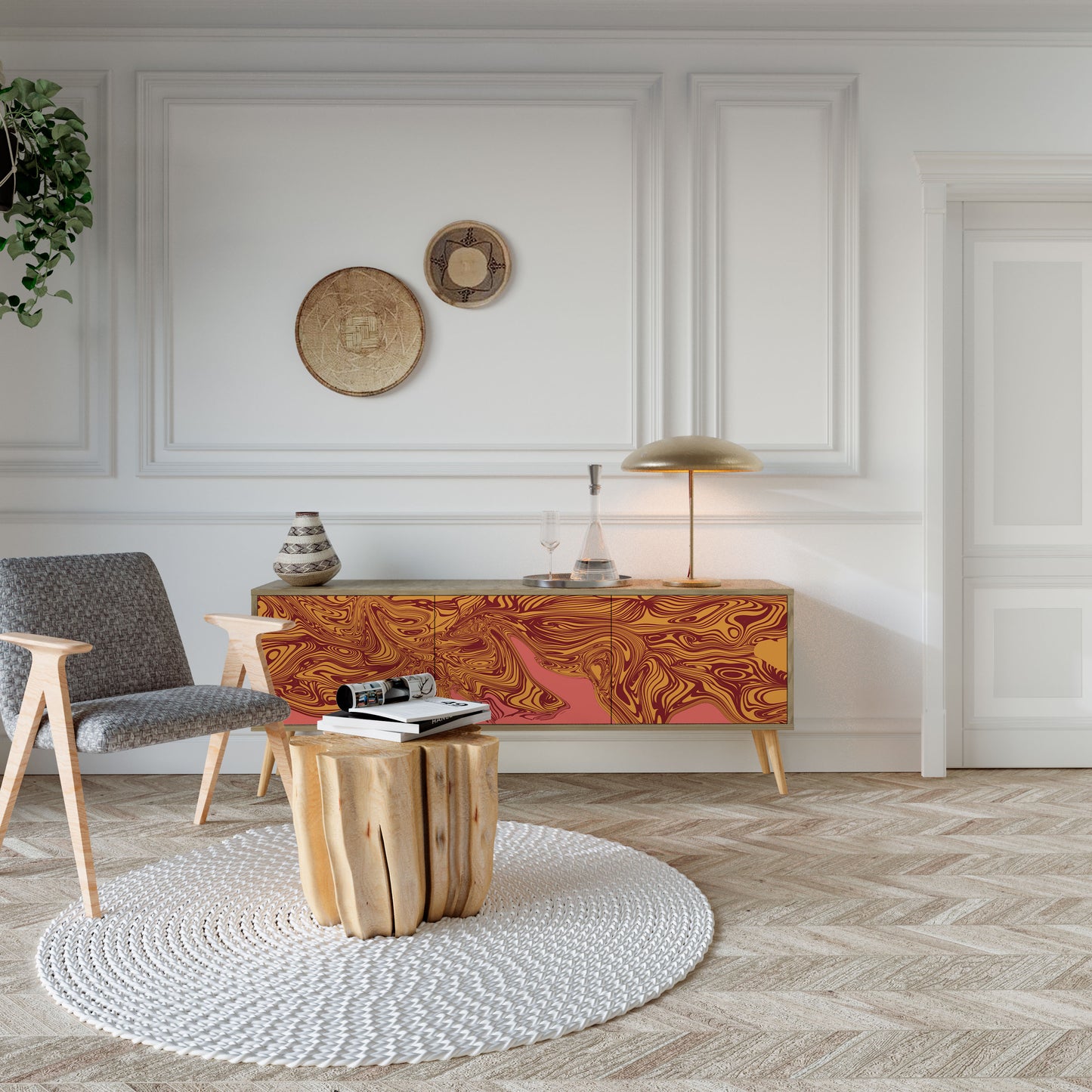Mobile TV a 3 ante FLOATING THOUGHTS in effetto rovere