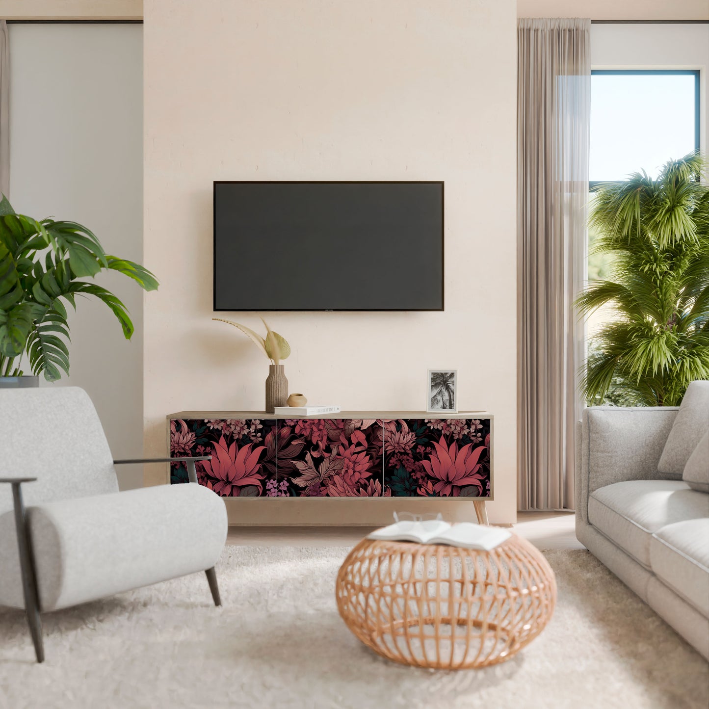 Mobile TV FLORAL WHISPER a 3 ante in effetto rovere