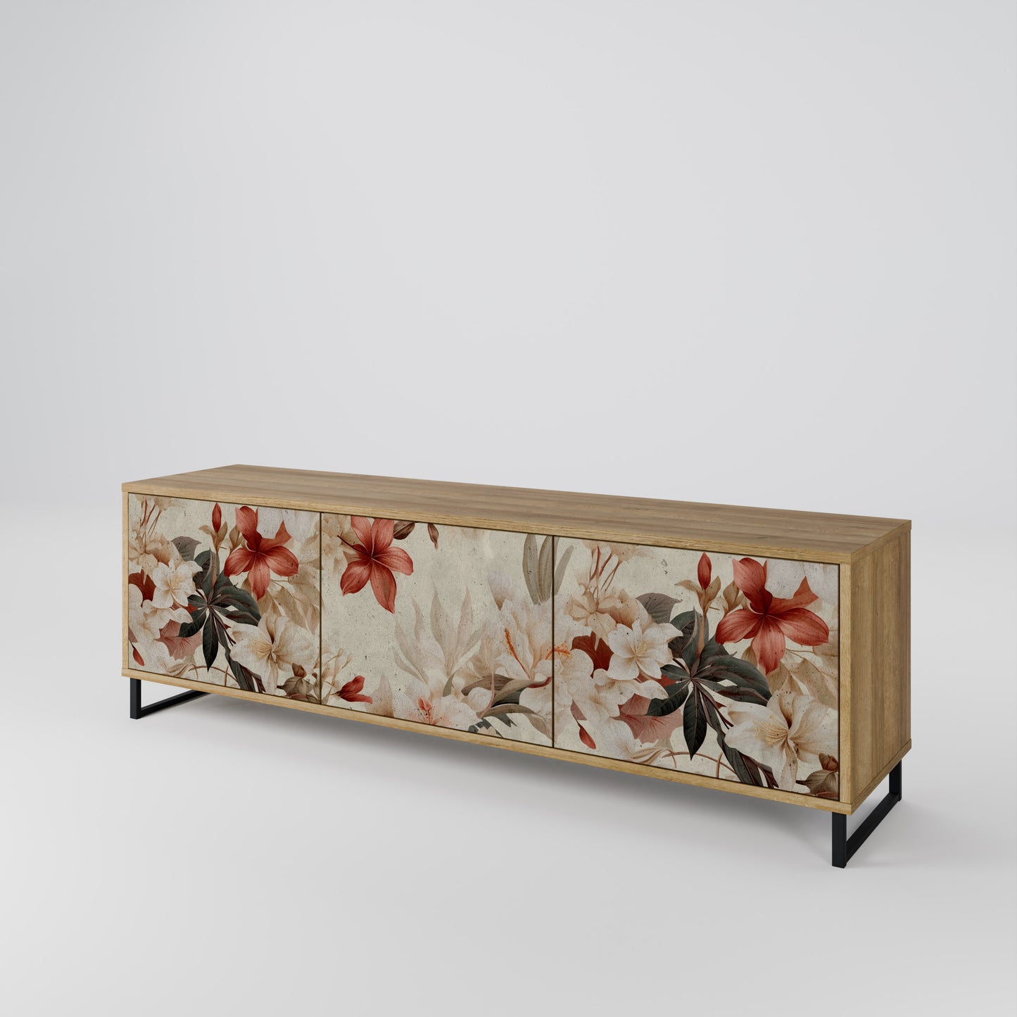 Porta TV a 3 ante PETAL HARMONY in effetto rovere