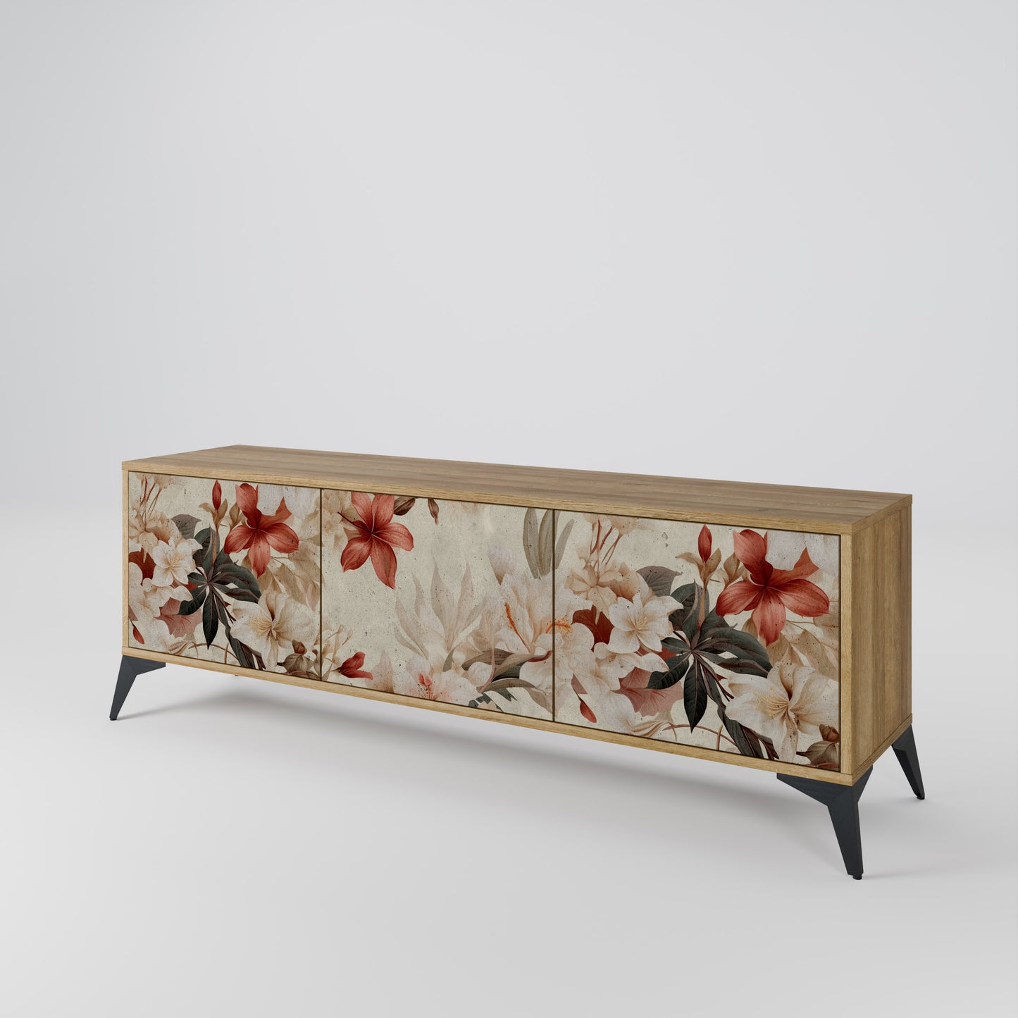 Porta TV a 3 ante PETAL HARMONY in effetto rovere