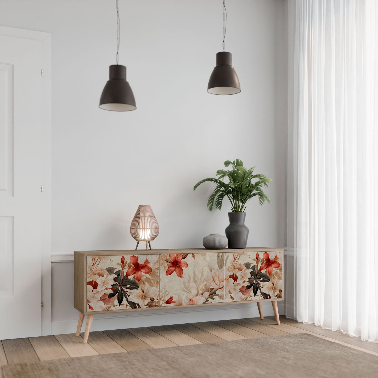 Porta TV a 3 ante PETAL HARMONY in effetto rovere