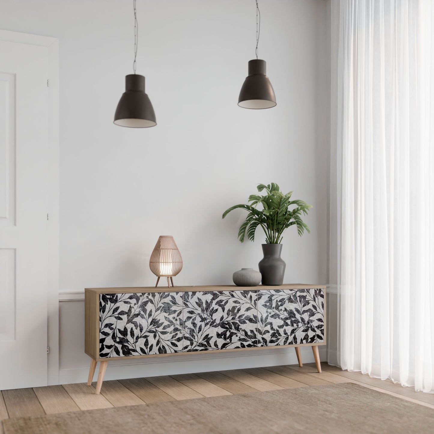 Mobile TV CHARCOAL SPROUT a 3 ante effetto rovere