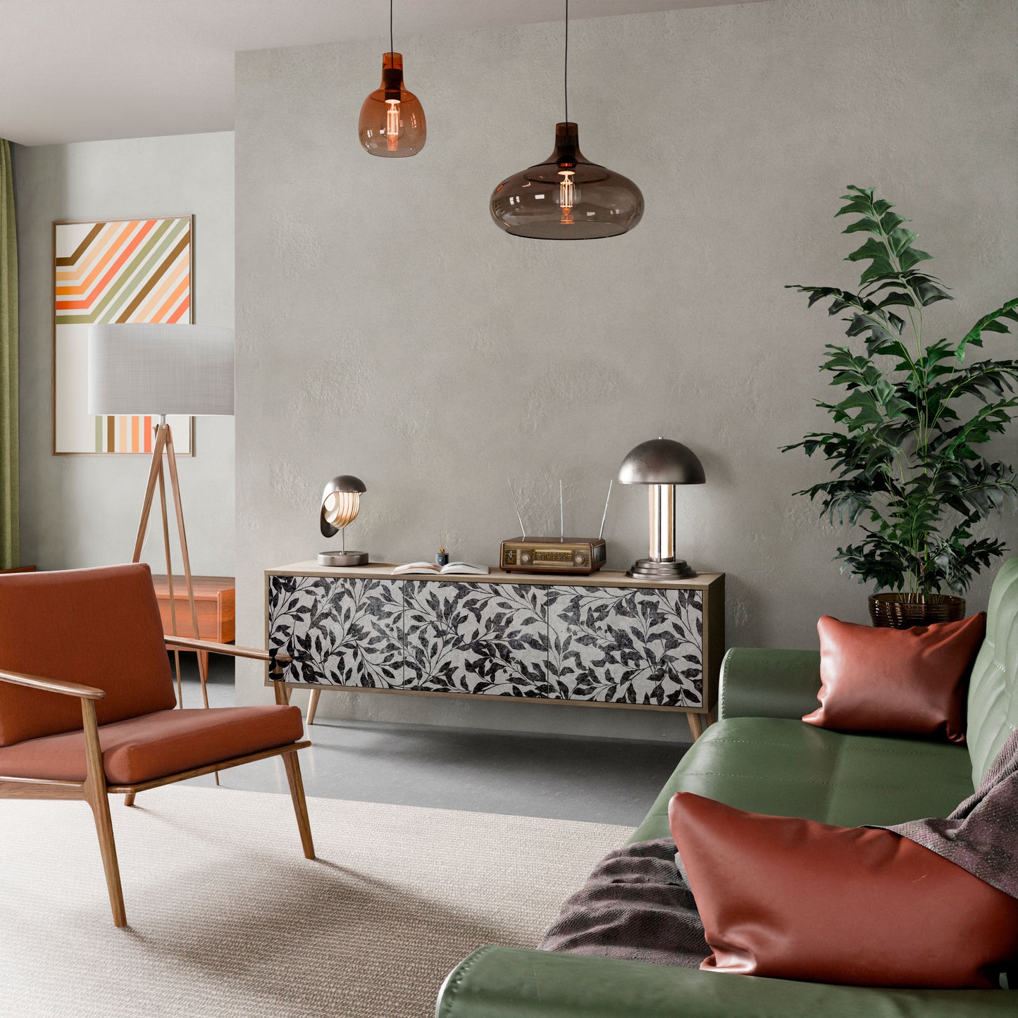 Mobile TV CHARCOAL SPROUT a 3 ante effetto rovere