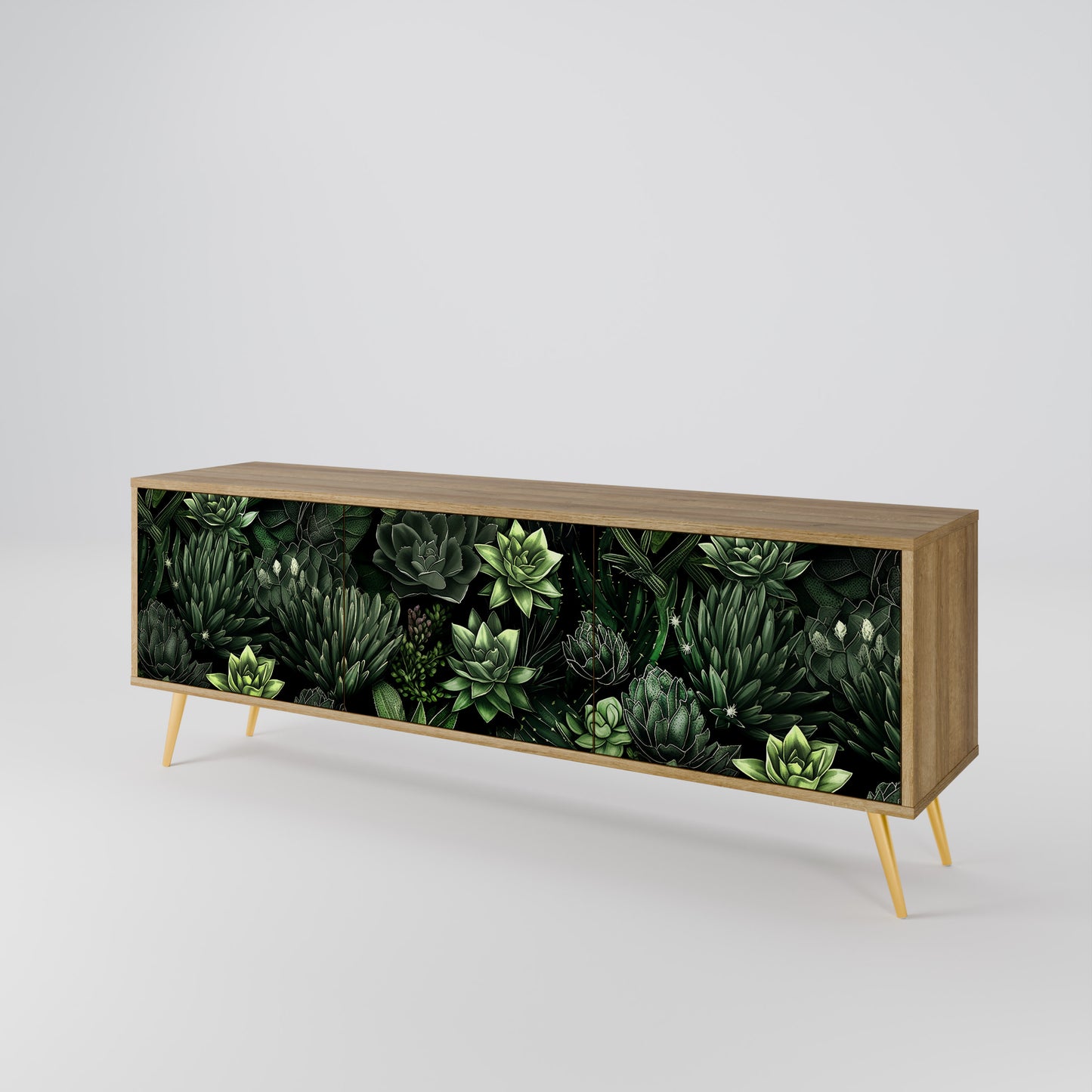 Mobile TV a 3 ante SUCCULENT JUNGLE in effetto rovere