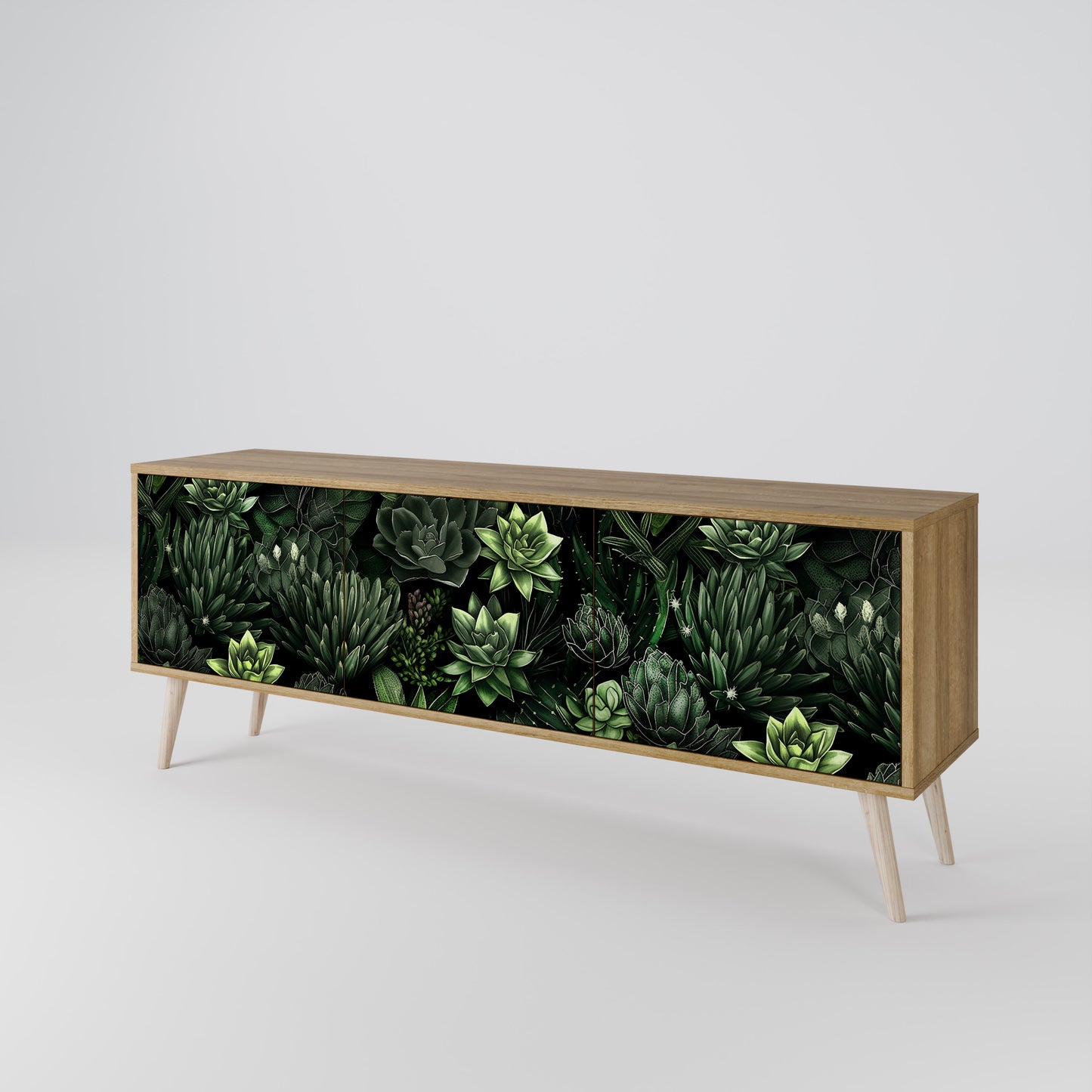 Mobile TV a 3 ante SUCCULENT JUNGLE in effetto rovere