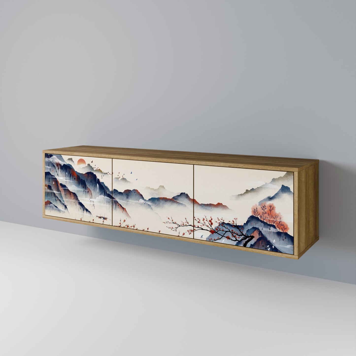 Mobile TV a 3 ante JAPANESE LANDSCAPE in effetto rovere