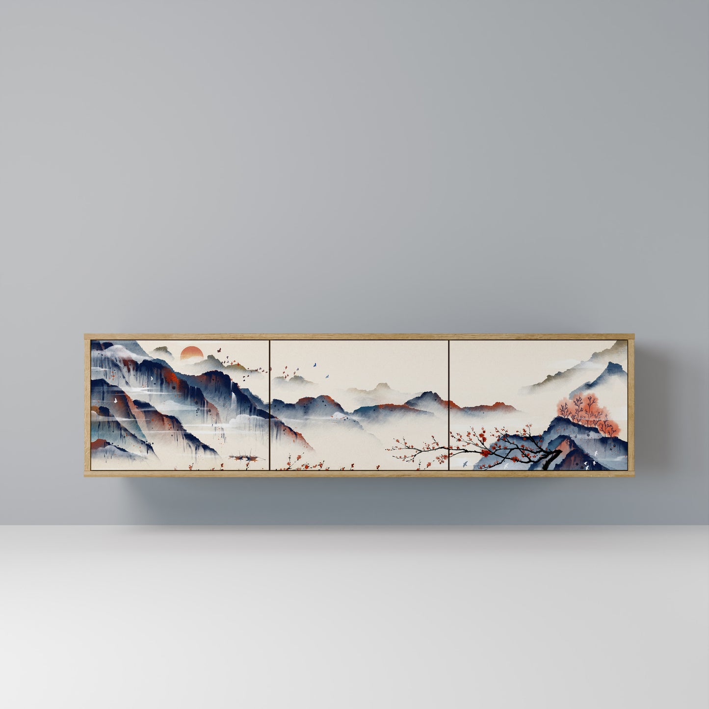 Mobile TV a 3 ante JAPANESE LANDSCAPE in effetto rovere