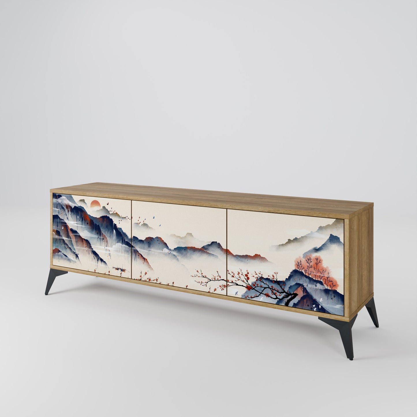 Mobile TV a 3 ante JAPANESE LANDSCAPE in effetto rovere