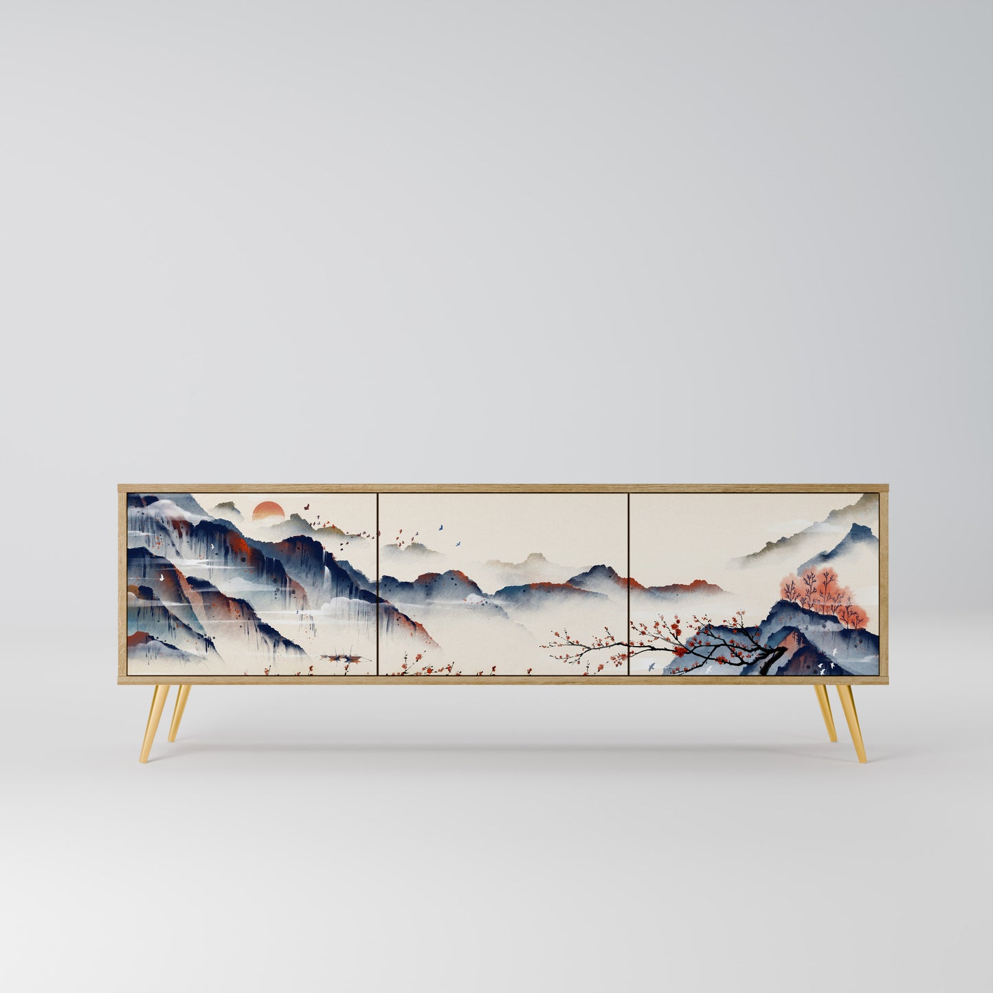 Mobile TV a 3 ante JAPANESE LANDSCAPE in effetto rovere