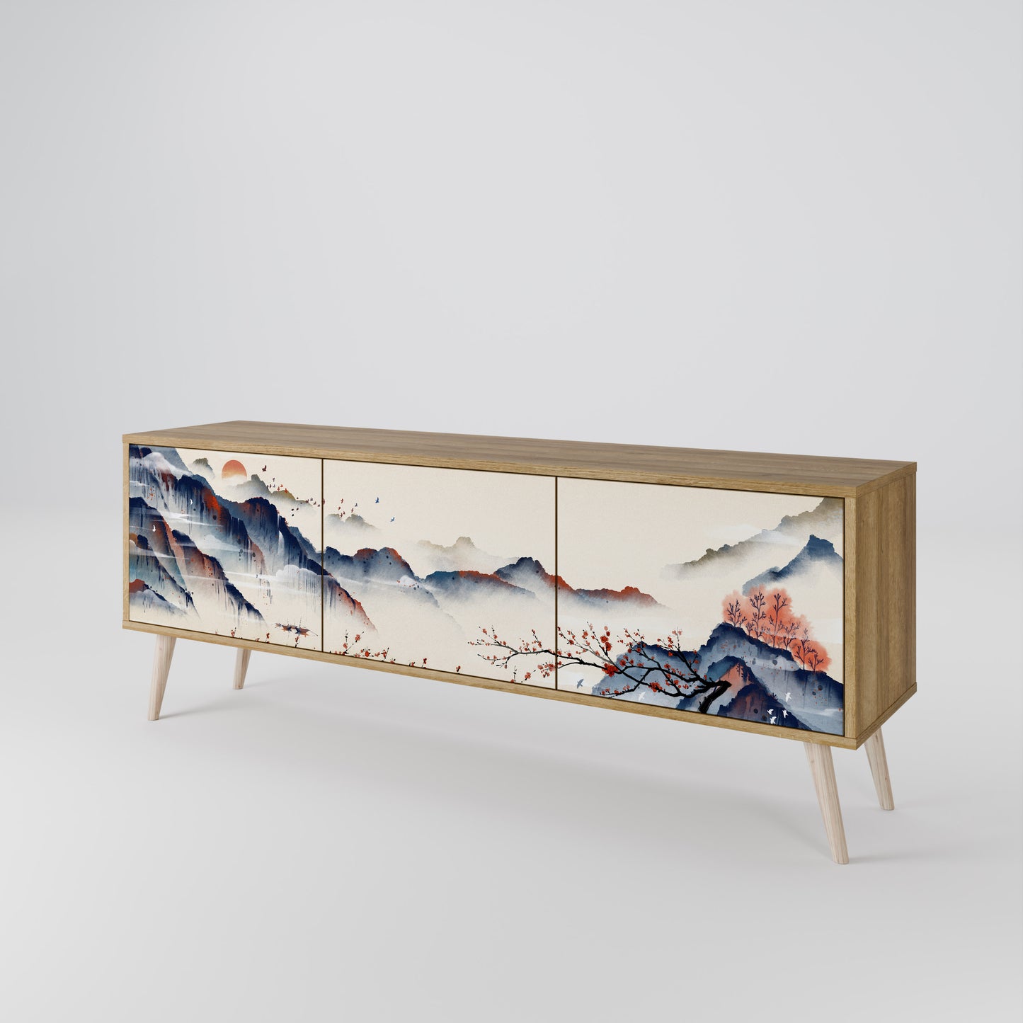 Mobile TV a 3 ante JAPANESE LANDSCAPE in effetto rovere