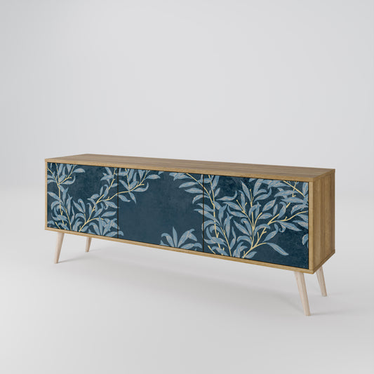 BLUE LEAVES 3-Door TV Stand in Oak Effect