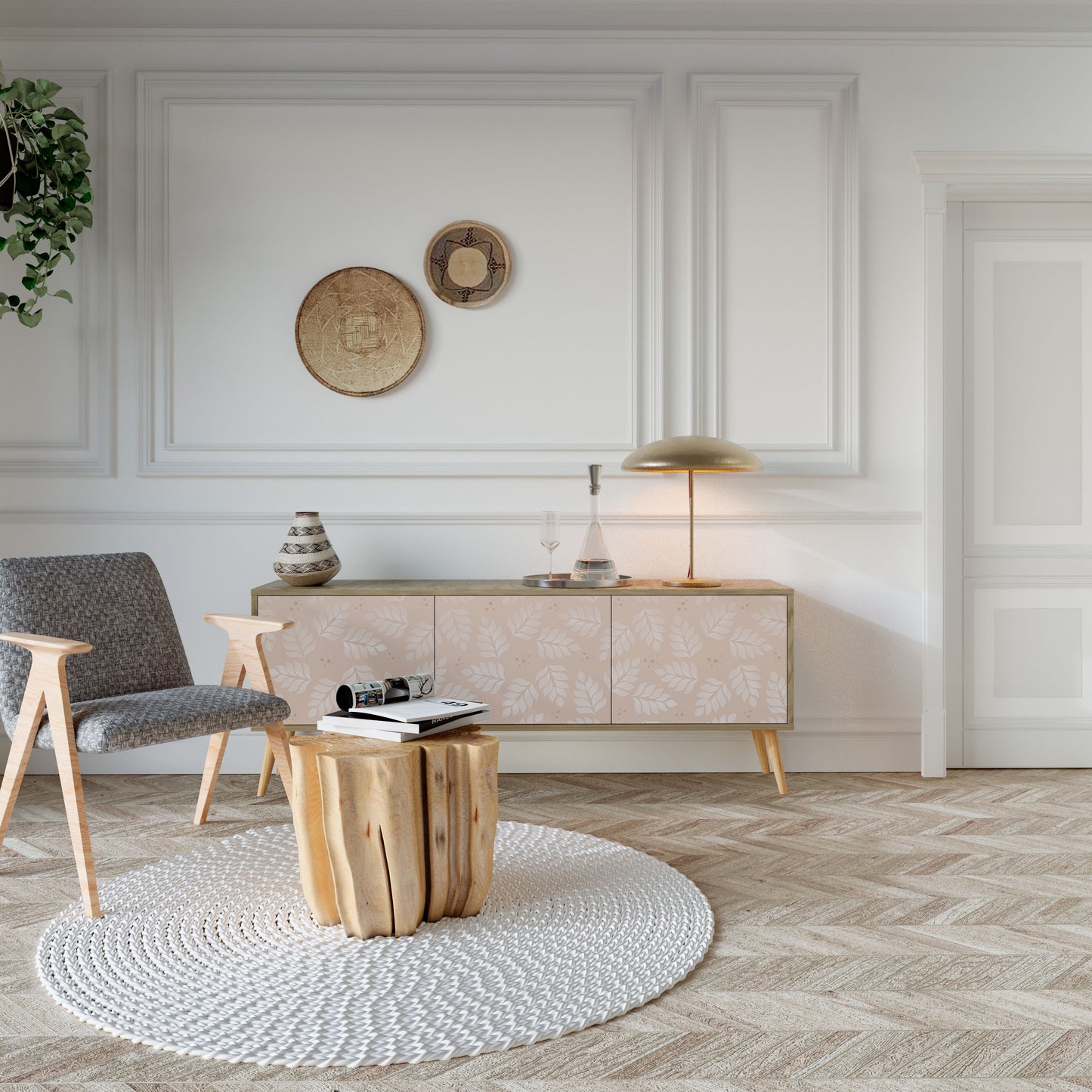 Mobile TV LEAVES ON BEIGE a 3 ante effetto rovere