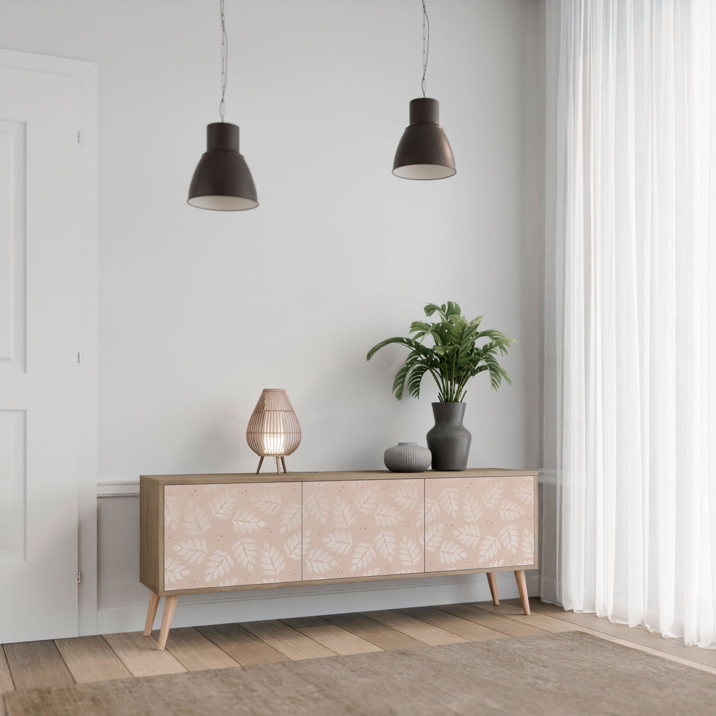 Mobile TV LEAVES ON BEIGE a 3 ante effetto rovere
