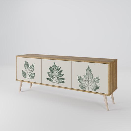 GREEN LEAFY STAMPS 3-Door TV Stand in Oak Effect