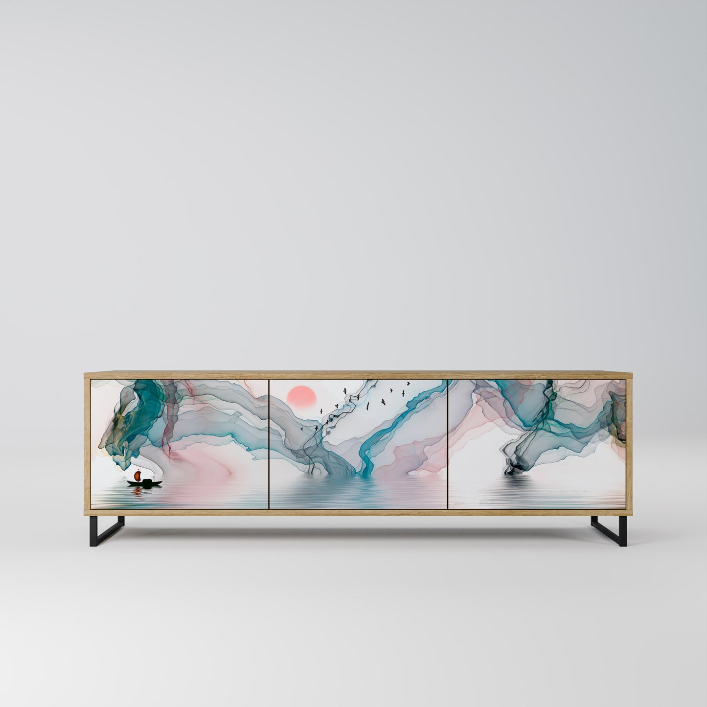 VELVET CROSSING 3-Door TV Stand in Oak Effect