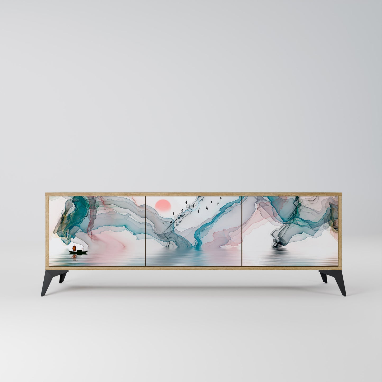 VELVET CROSSING 3-Door TV Stand in Oak Effect