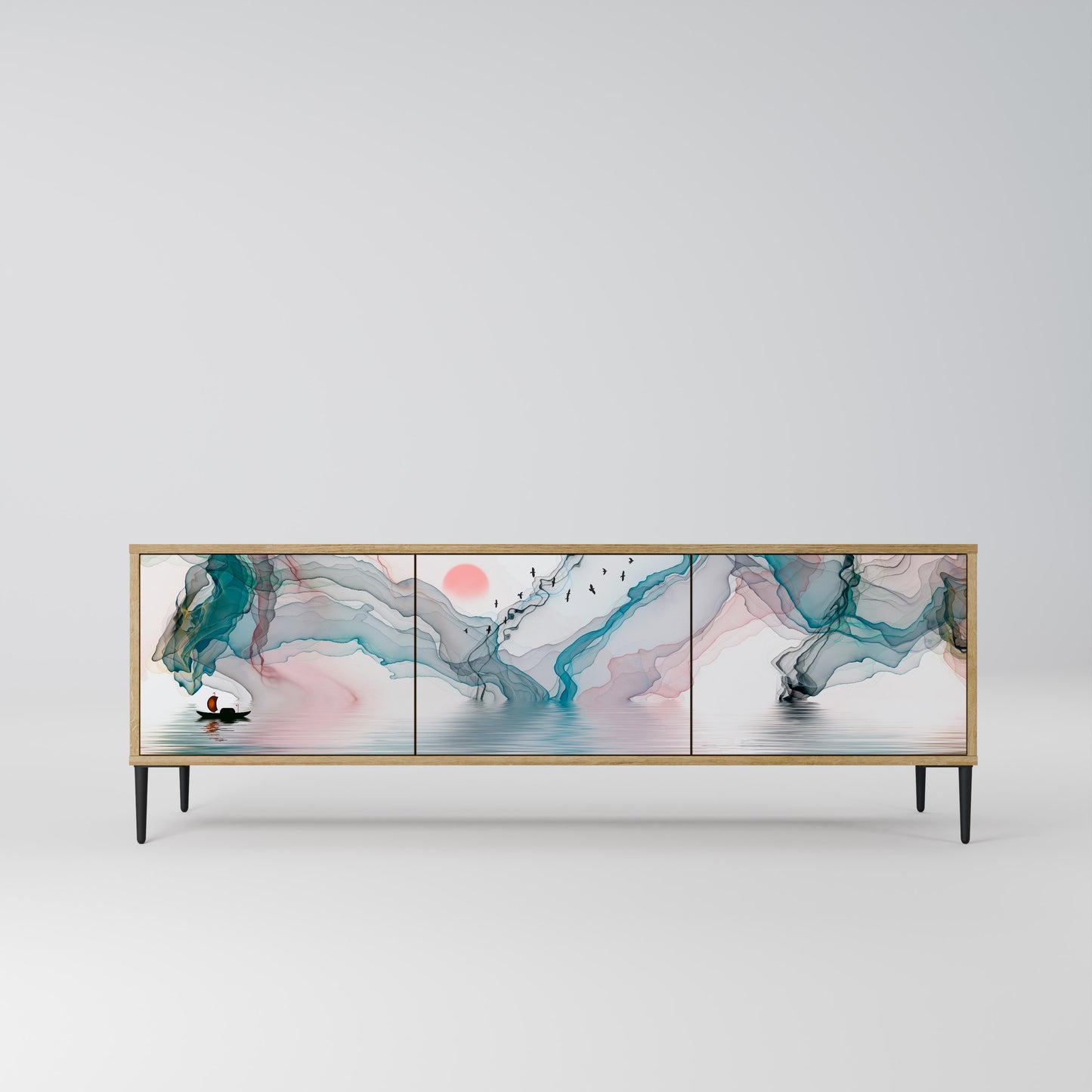 VELVET CROSSING 3-Door TV Stand in Oak Effect