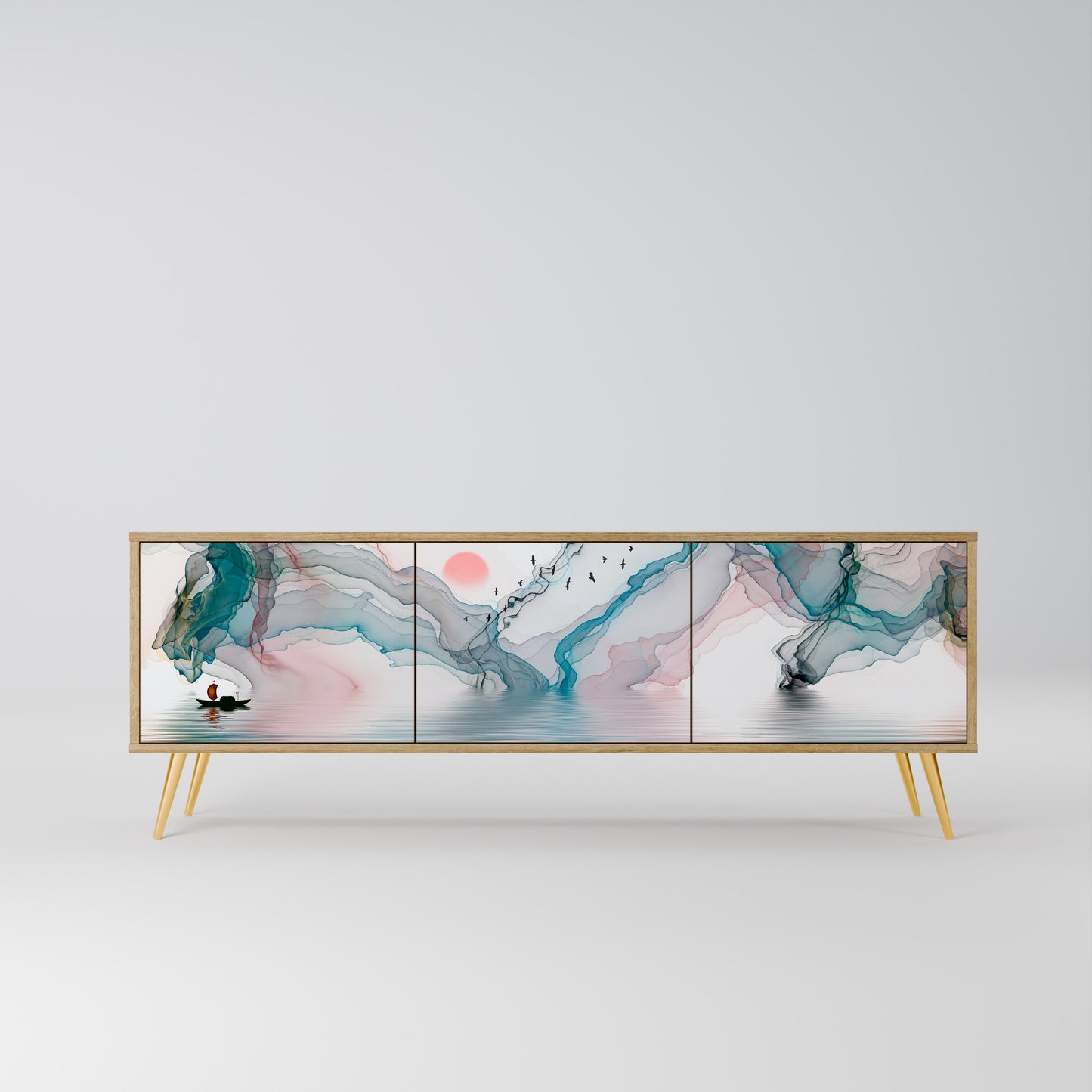 VELVET CROSSING 3-Door TV Stand in Oak Effect