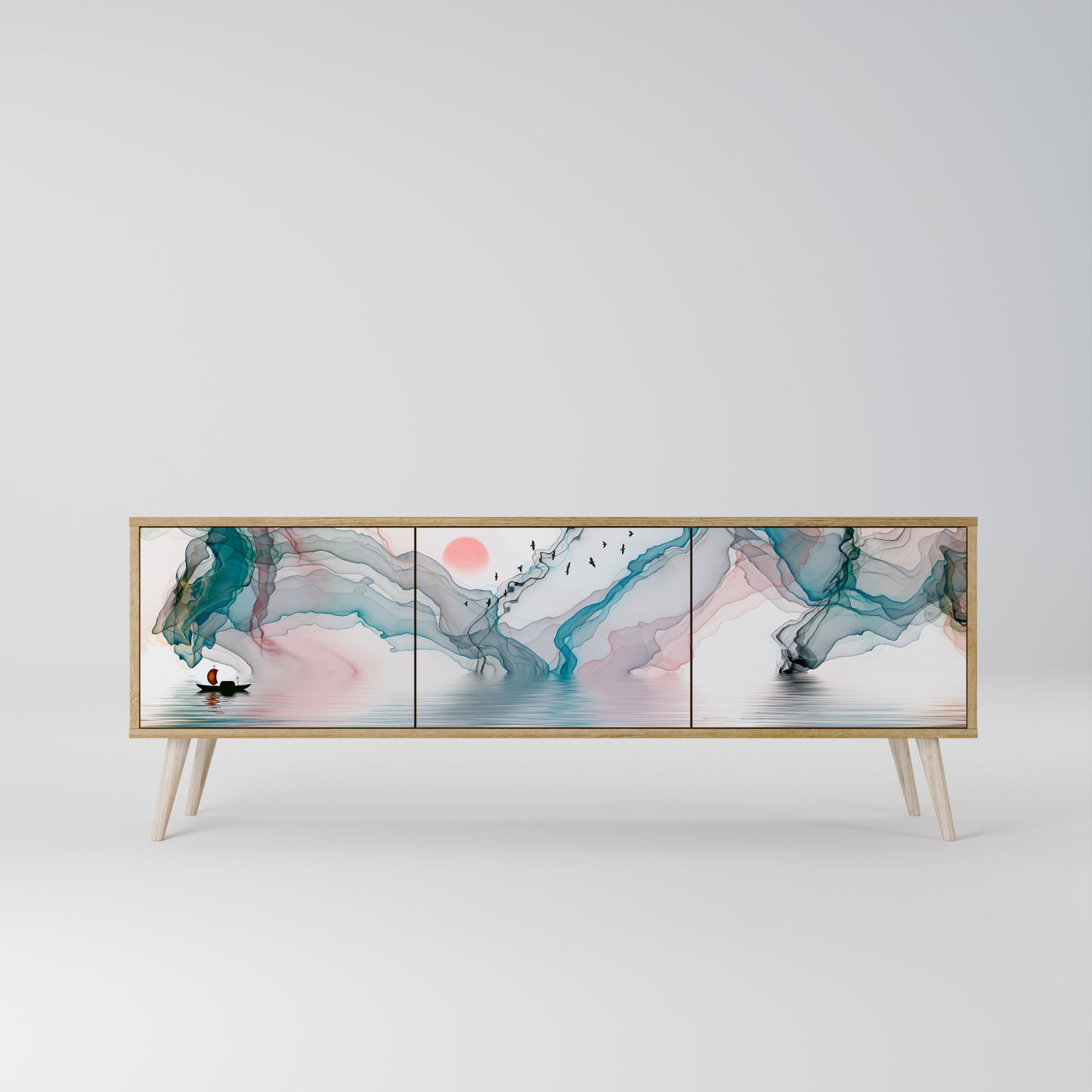 VELVET CROSSING 3-Door TV Stand in Oak Effect