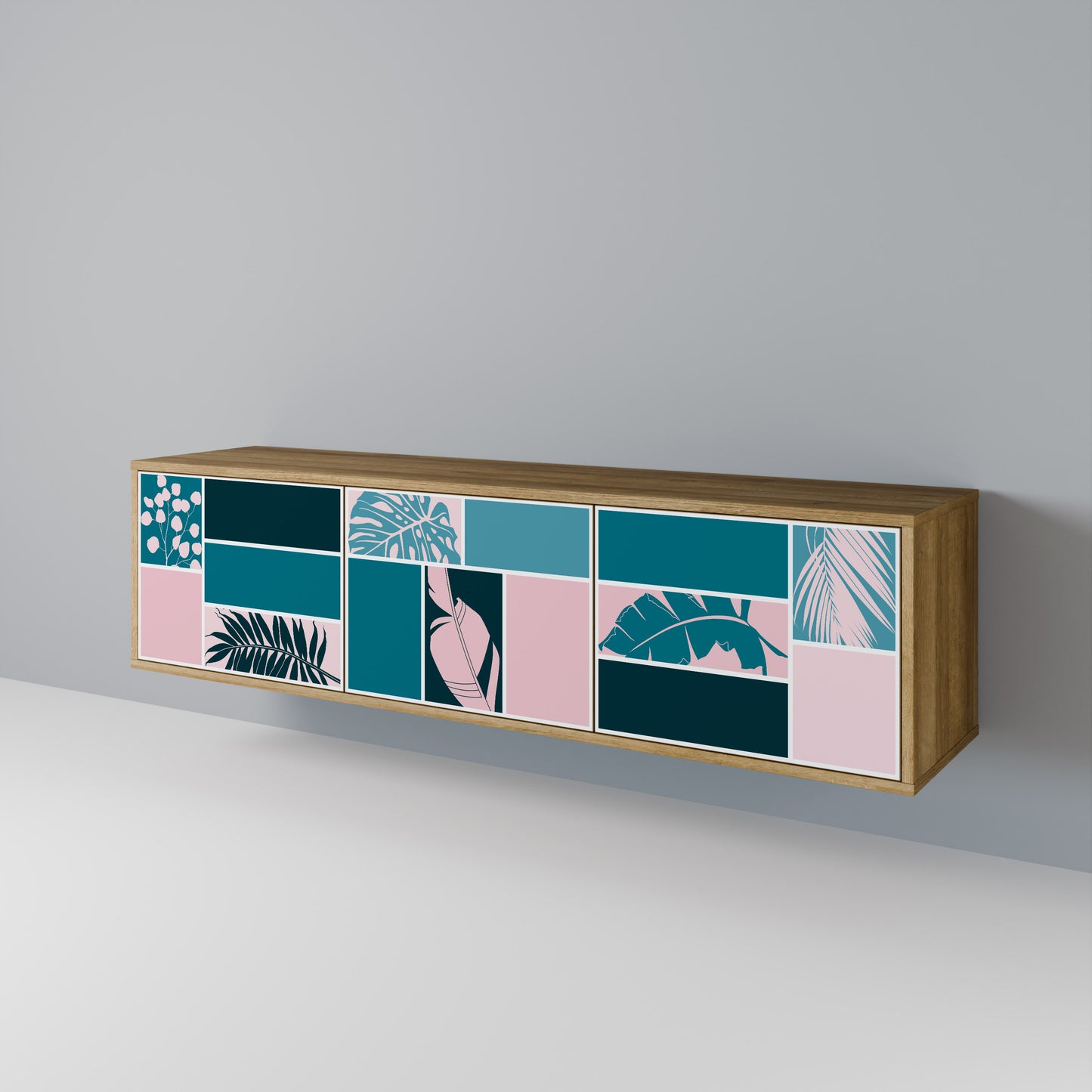 COMBINAZIONE DI FORME Mobile TV a 3 ante effetto rovere