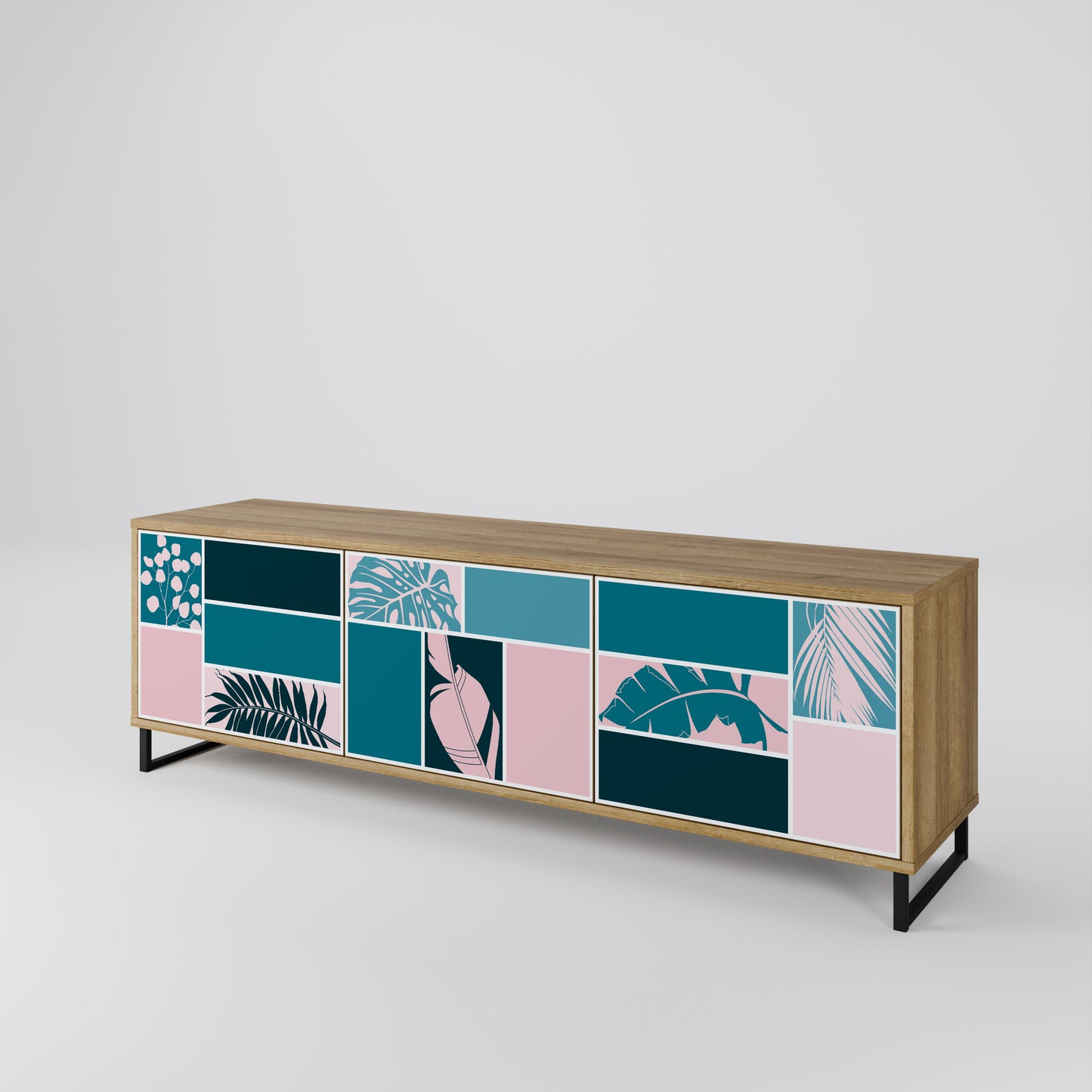 COMBINAZIONE DI FORME Mobile TV a 3 ante effetto rovere