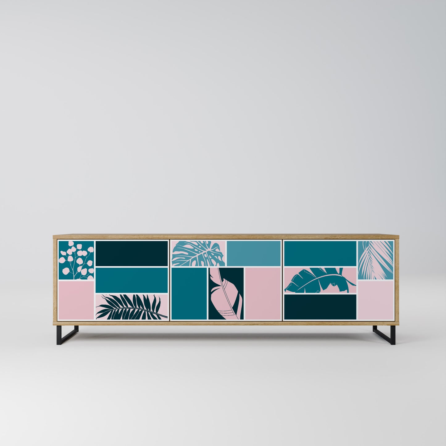 COMBINAZIONE DI FORME Mobile TV a 3 ante effetto rovere