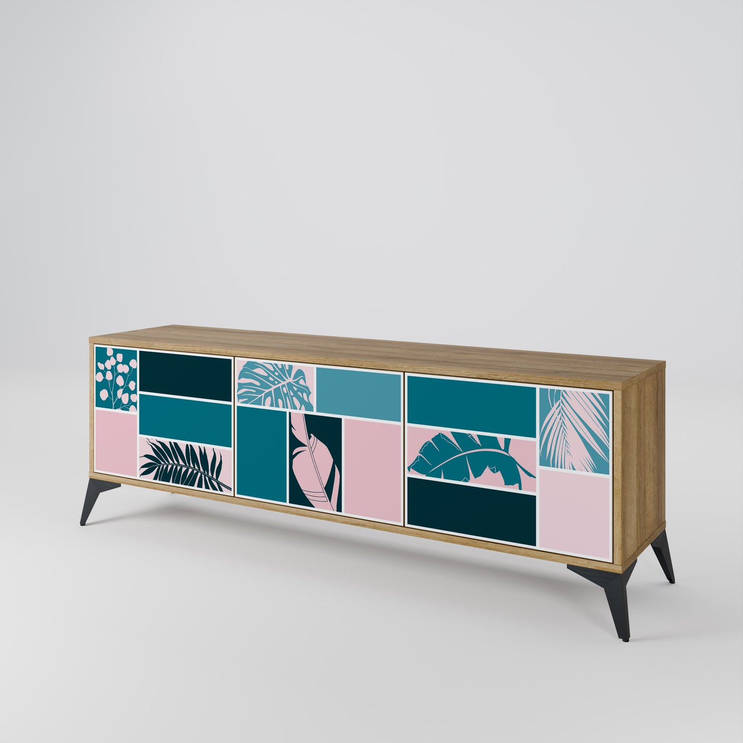 COMBINAZIONE DI FORME Mobile TV a 3 ante effetto rovere