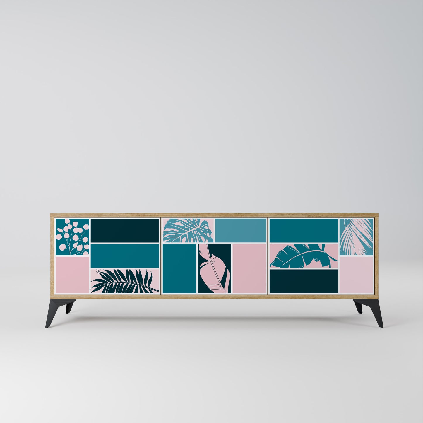 COMBINAZIONE DI FORME Mobile TV a 3 ante effetto rovere