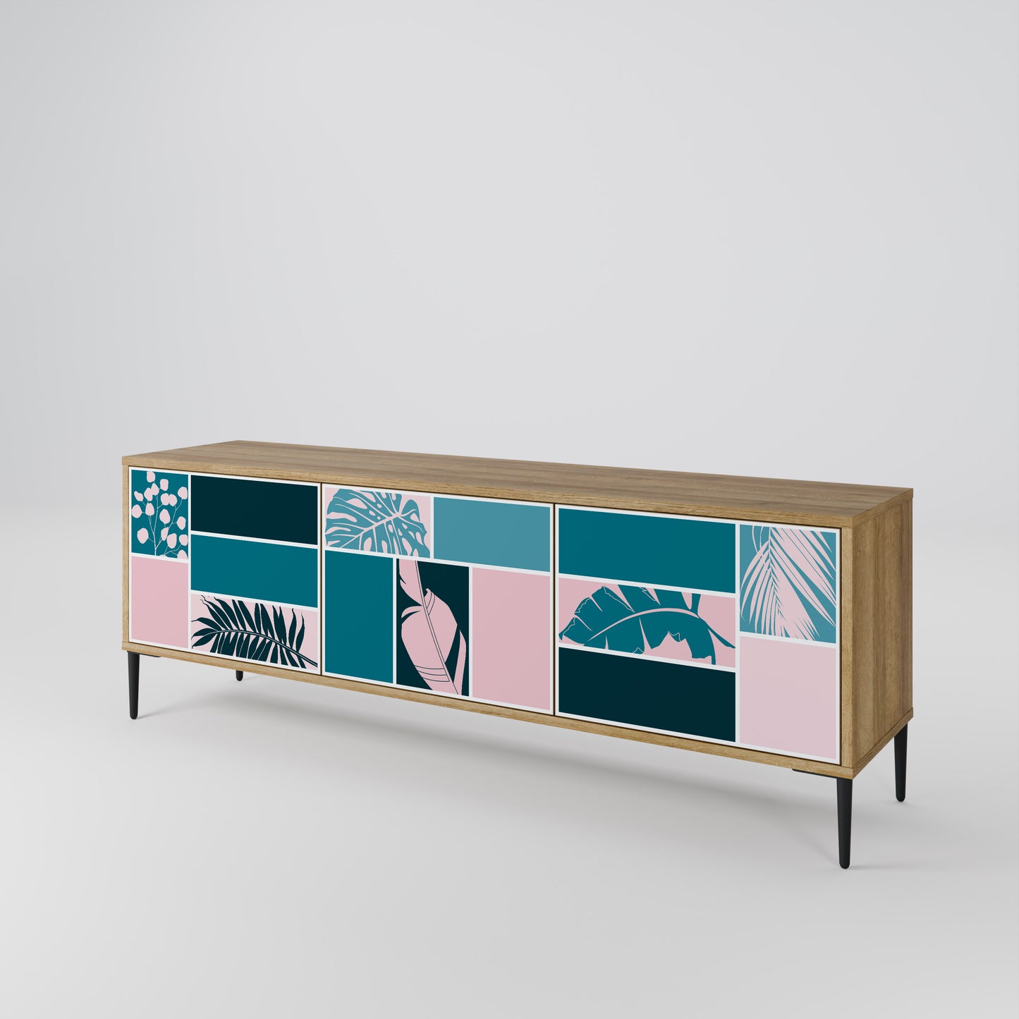 COMBINAZIONE DI FORME Mobile TV a 3 ante effetto rovere