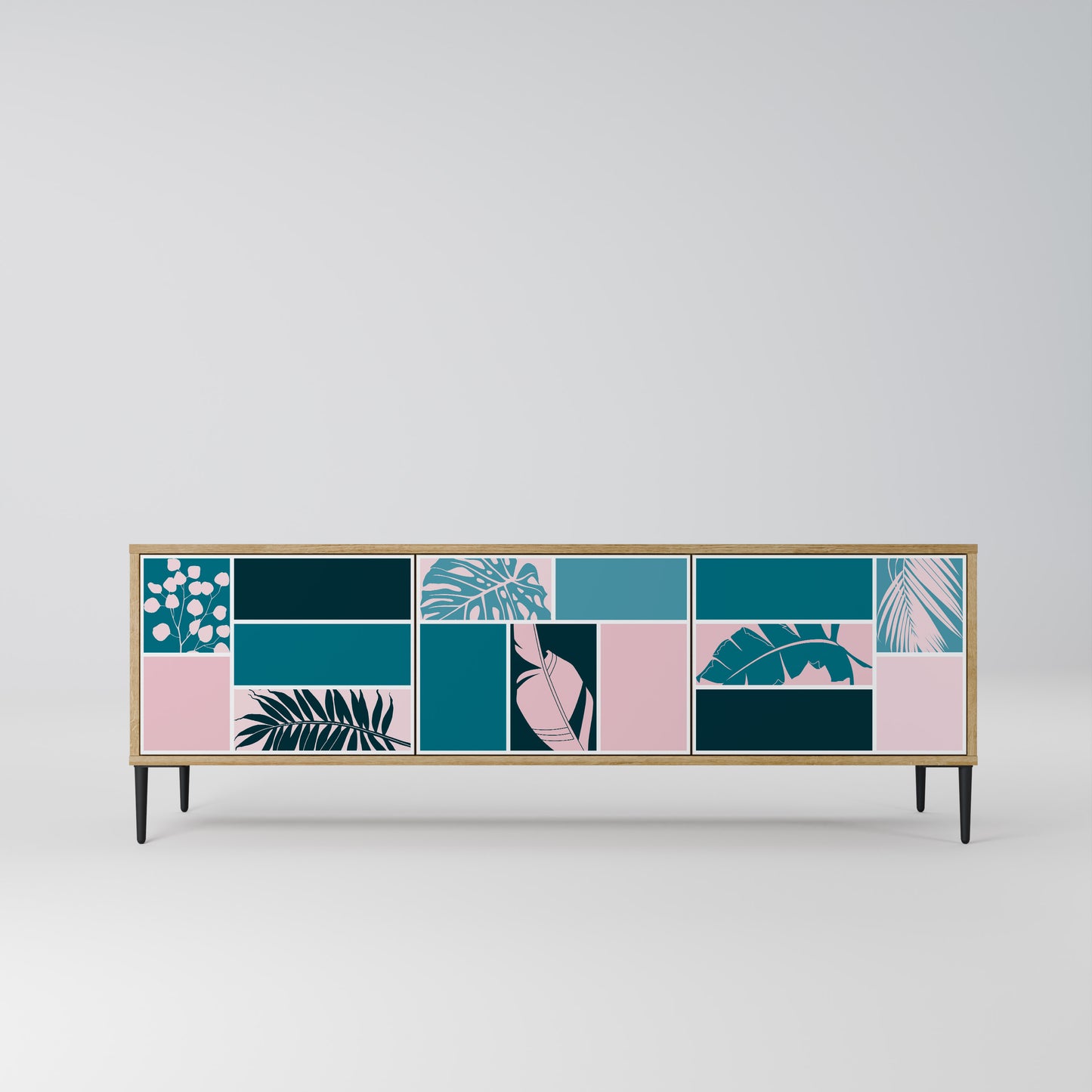 COMBINAZIONE DI FORME Mobile TV a 3 ante effetto rovere