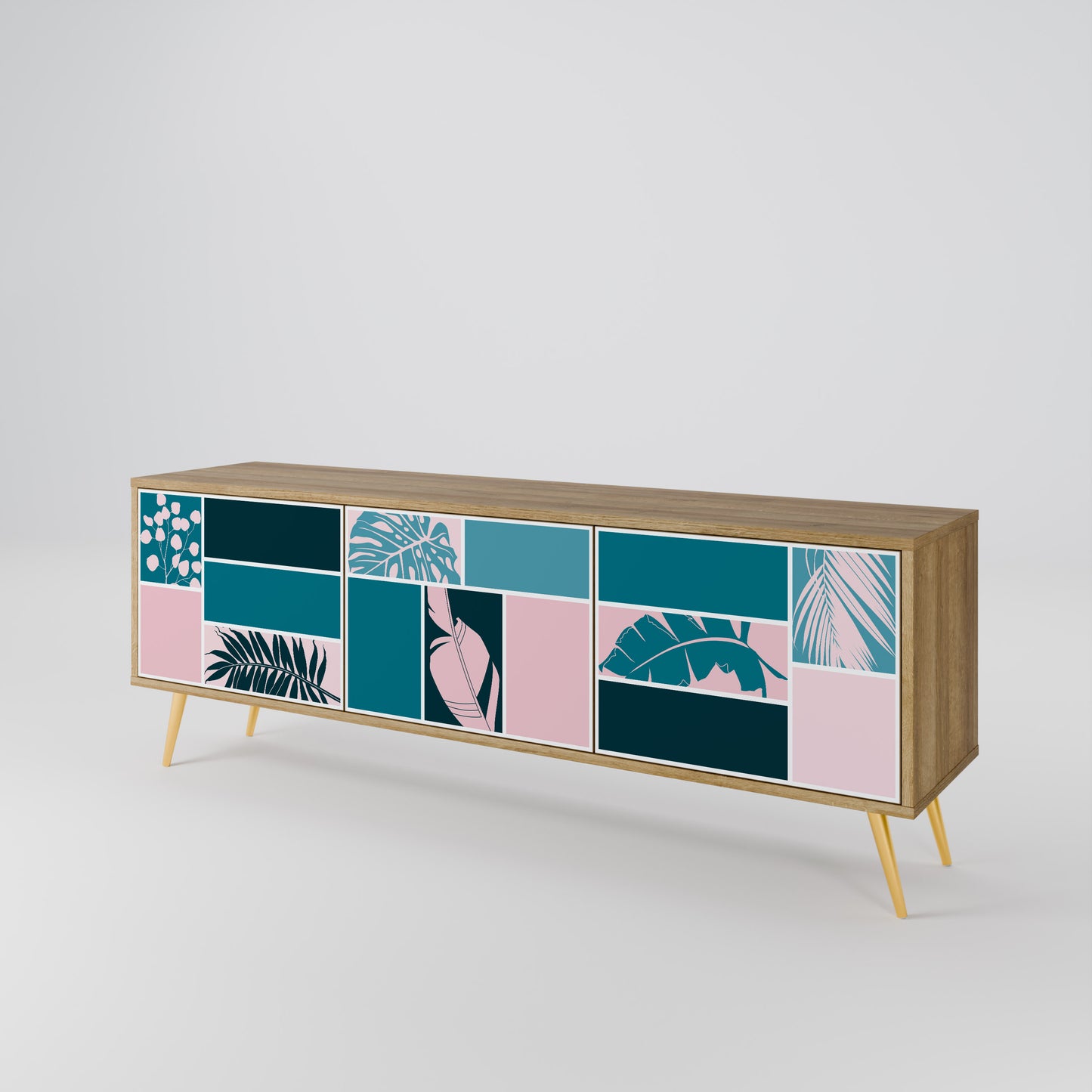 COMBINAZIONE DI FORME Mobile TV a 3 ante effetto rovere