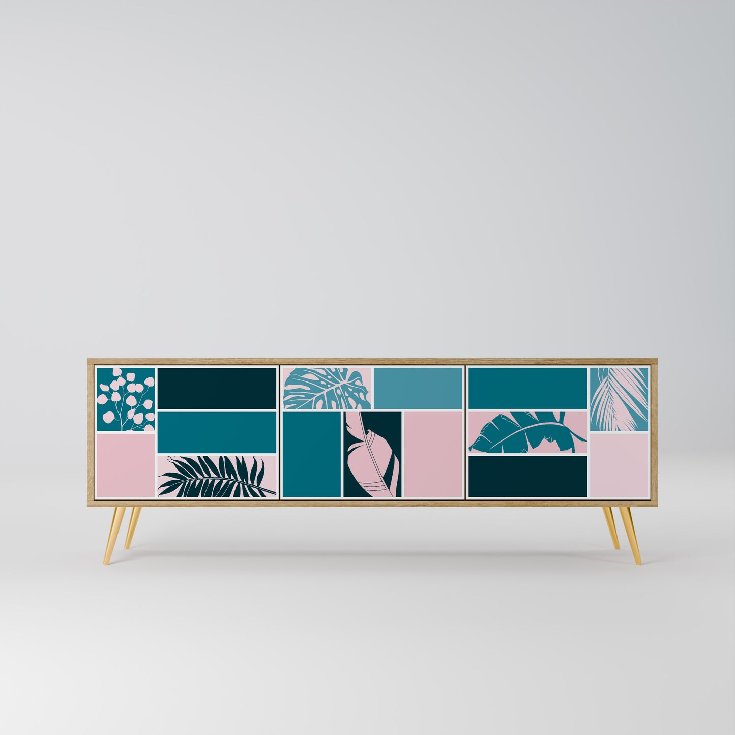 COMBINAZIONE DI FORME Mobile TV a 3 ante effetto rovere