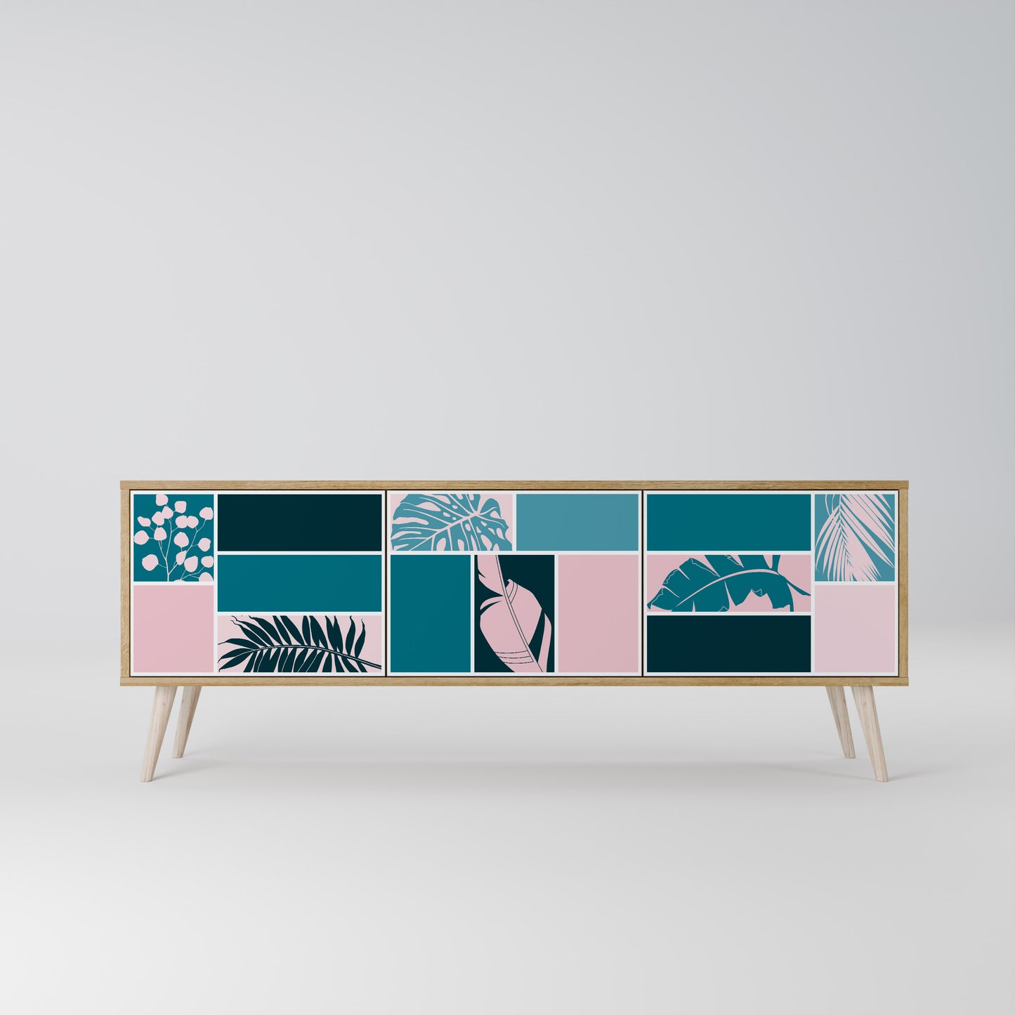 COMBINAZIONE DI FORME Mobile TV a 3 ante effetto rovere