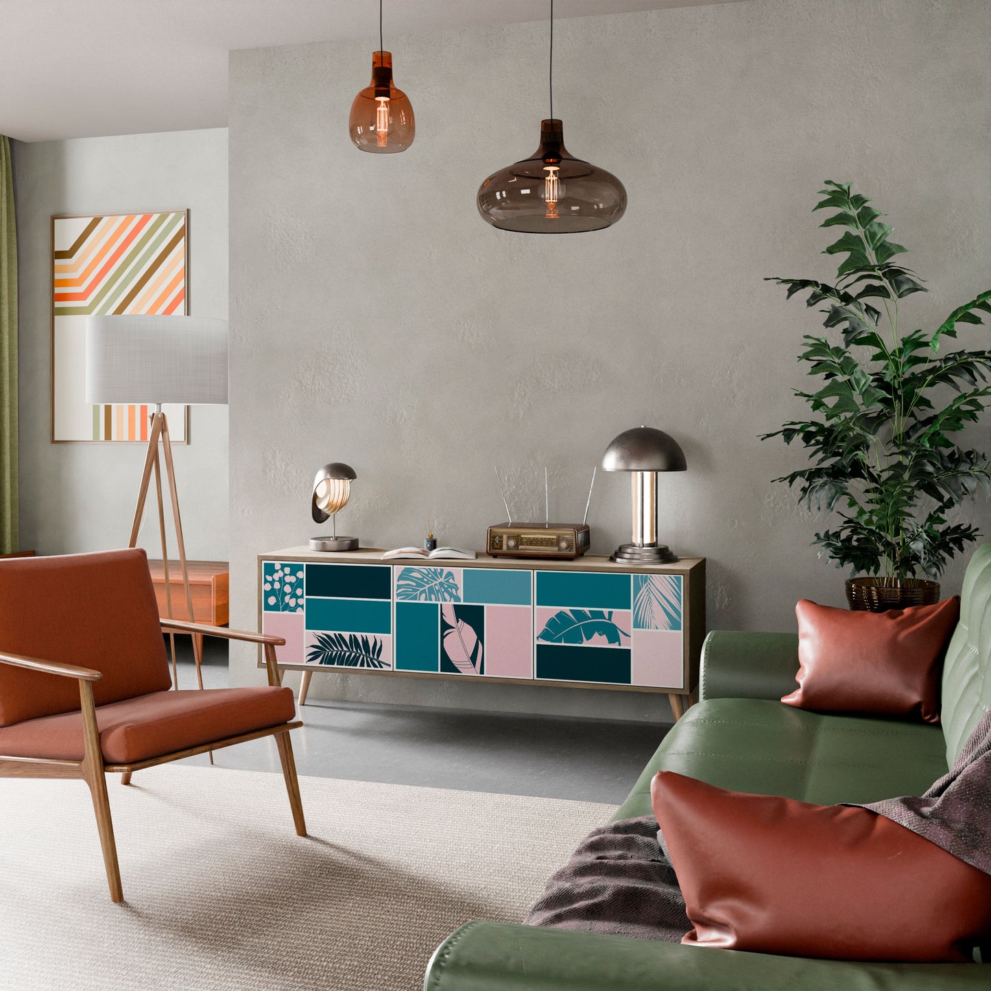 COMBINAZIONE DI FORME Mobile TV a 3 ante effetto rovere