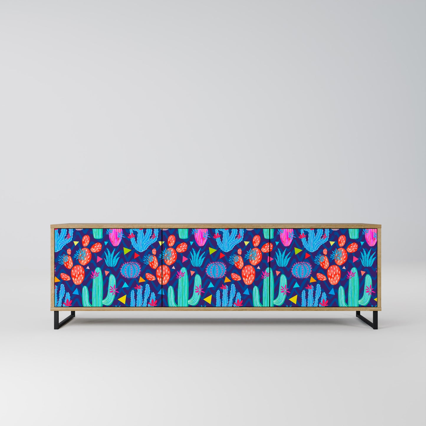 CACTUS VIBES 3-Door TV Stand in Oak Effect
