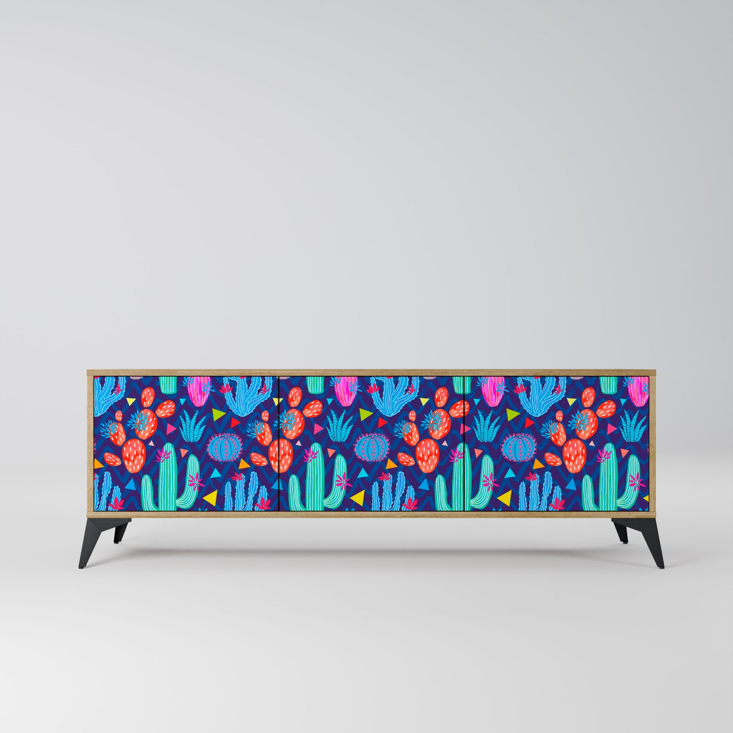 CACTUS VIBES 3-Door TV Stand in Oak Effect