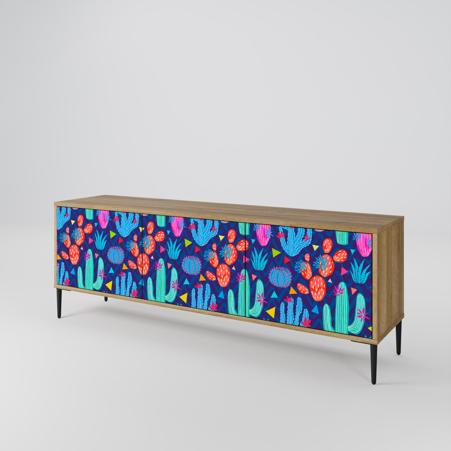 CACTUS VIBES 3-Door TV Stand in Oak Effect