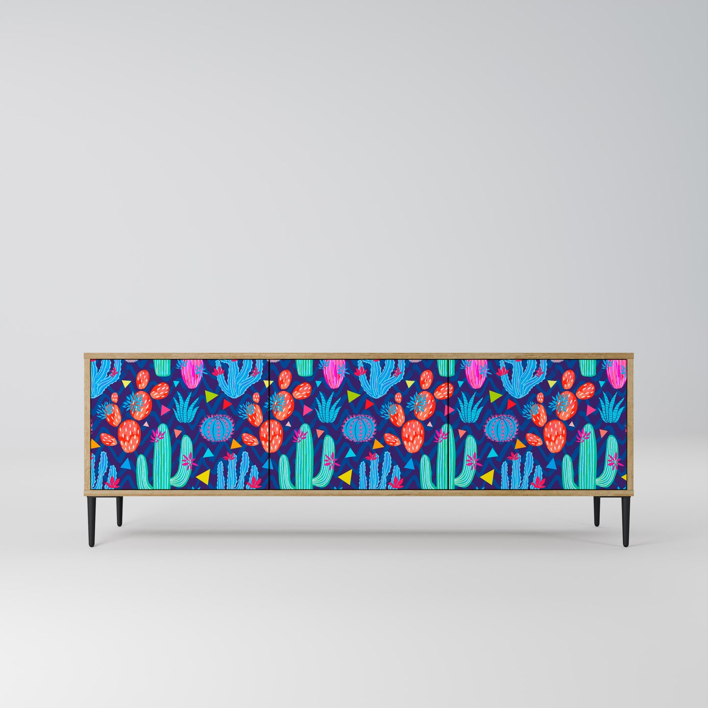 CACTUS VIBES 3-Door TV Stand in Oak Effect