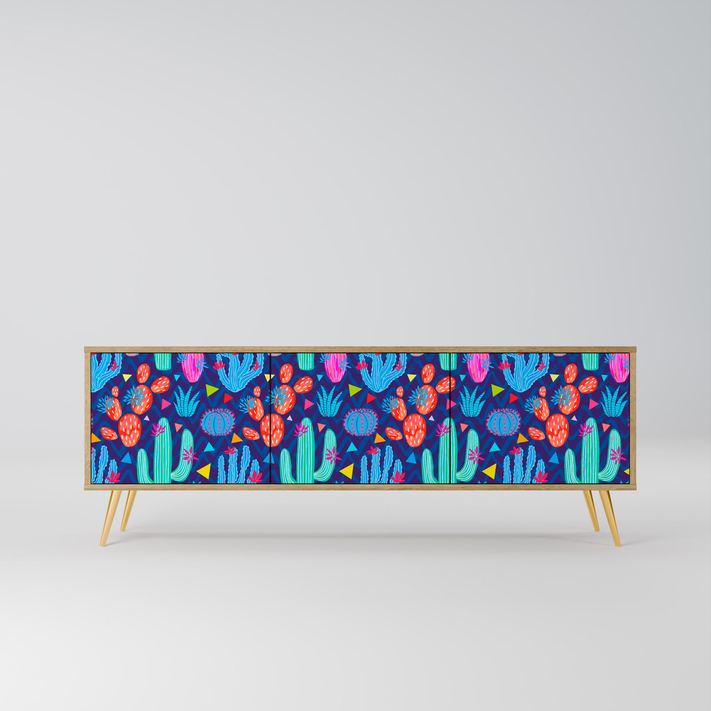 CACTUS VIBES 3-Door TV Stand in Oak Effect