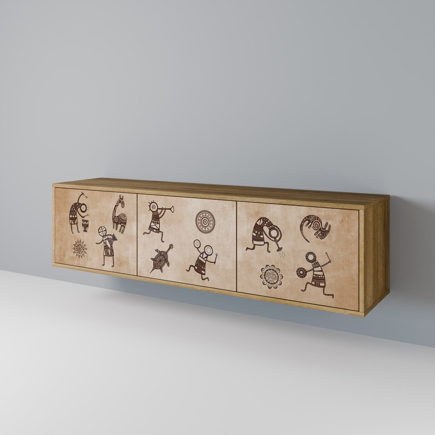 Mobile TV a 3 ante in stile africano effetto rovere