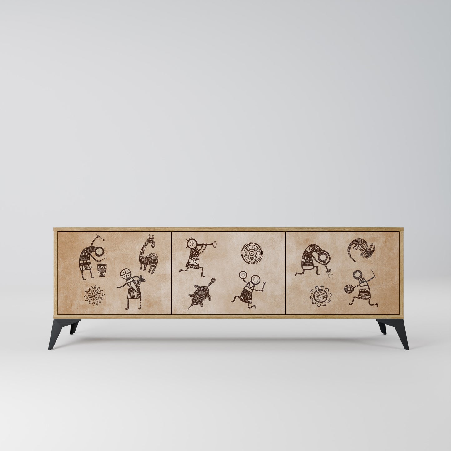 Mobile TV a 3 ante in stile africano effetto rovere