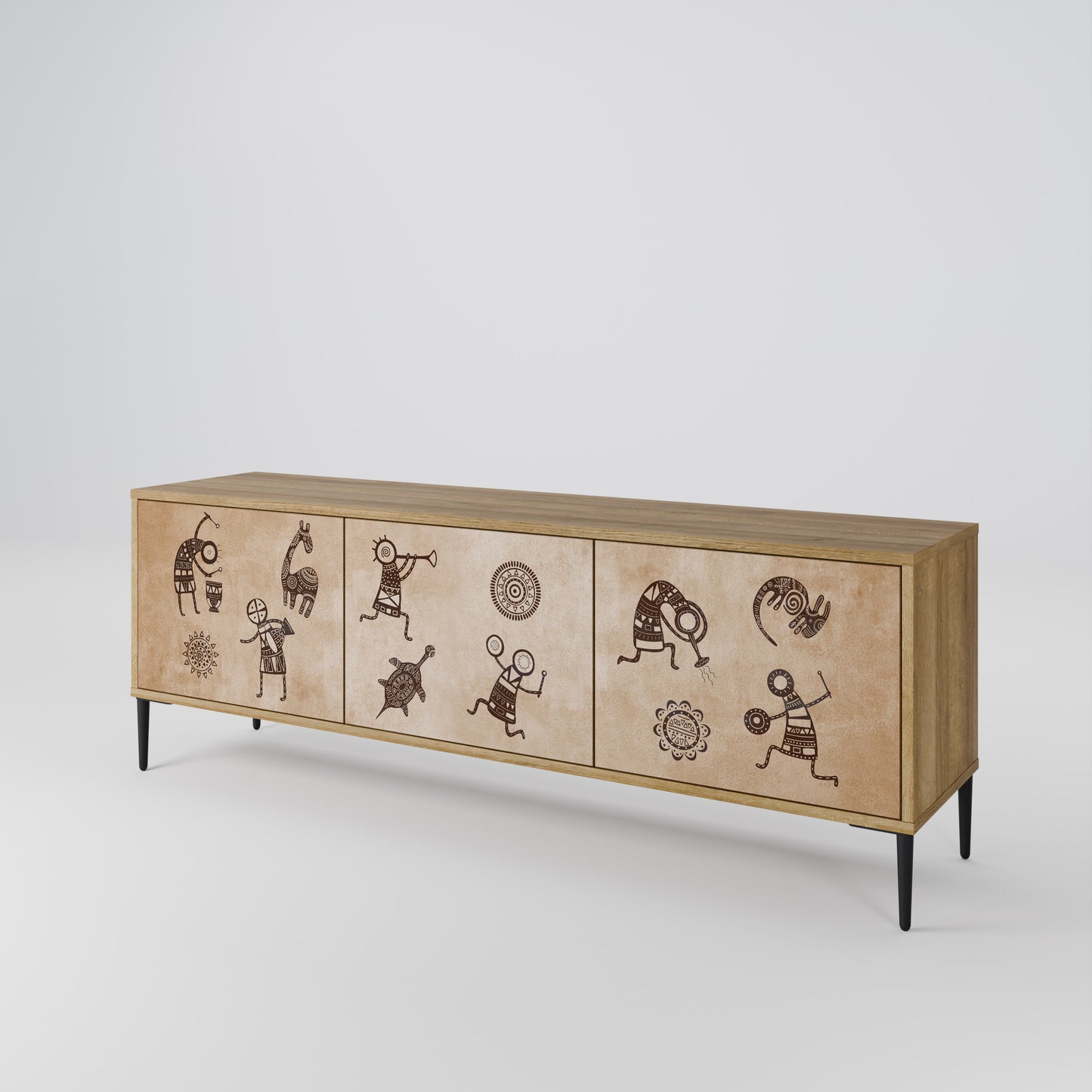 Mobile TV a 3 ante in stile africano effetto rovere