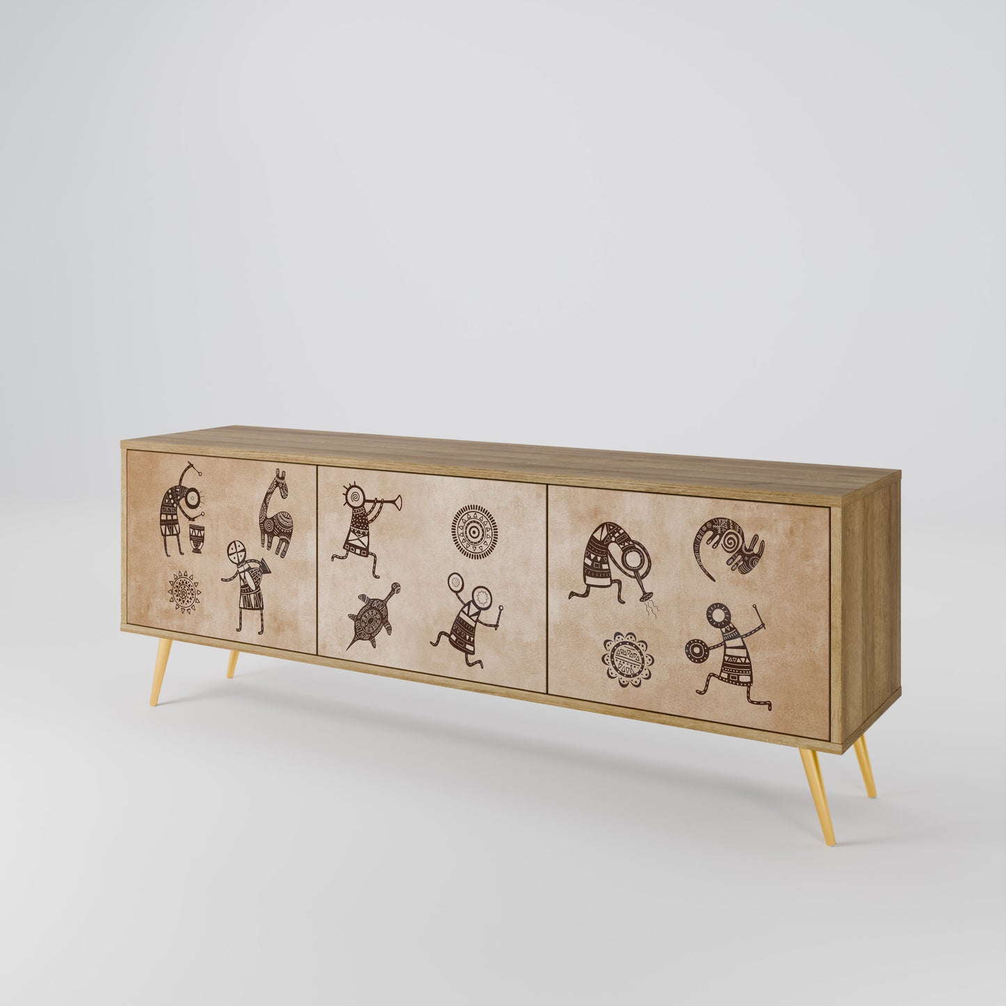 Mobile TV a 3 ante in stile africano effetto rovere