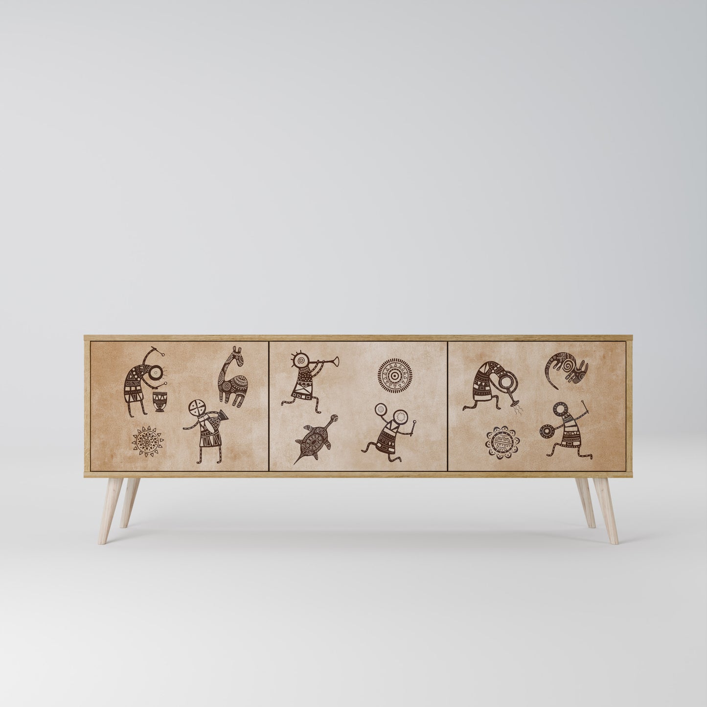 Mobile TV a 3 ante in stile africano effetto rovere