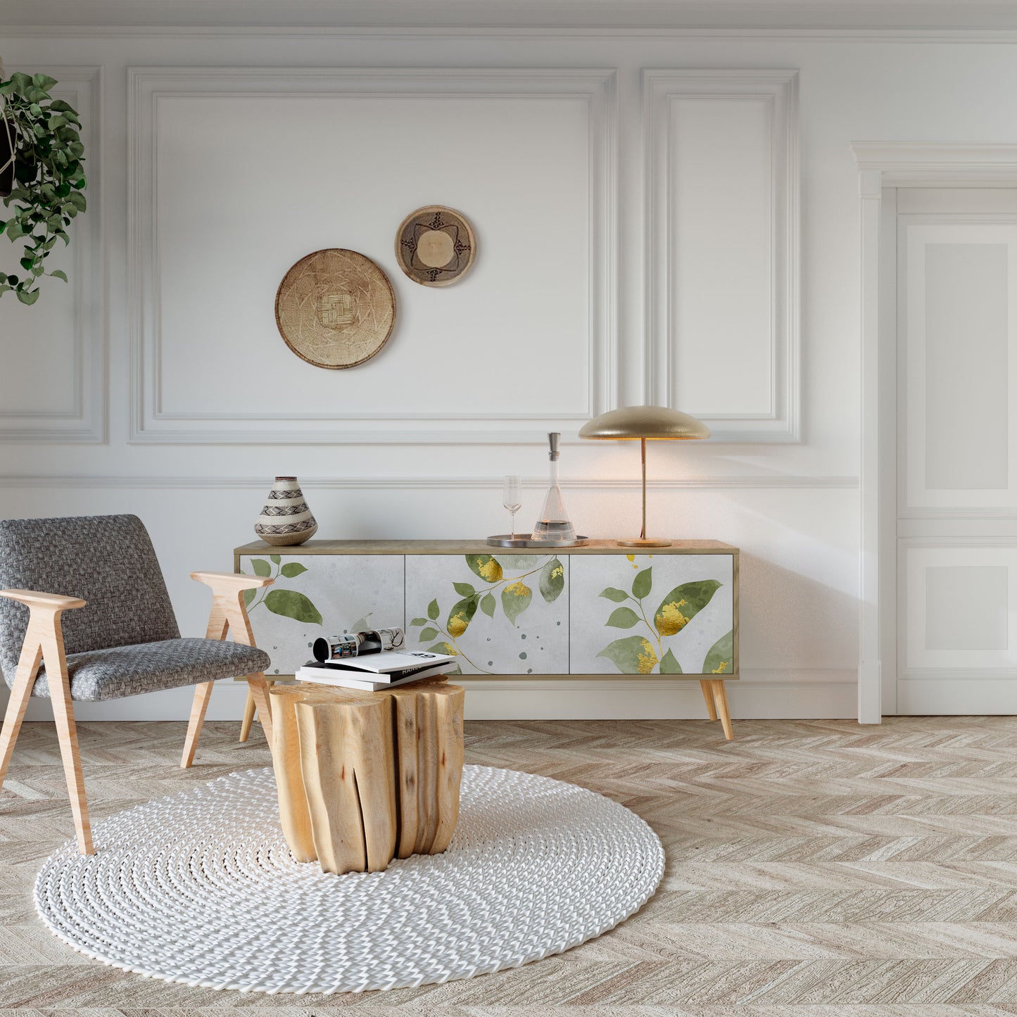 Mobile TV ELEGANT BOTANICS a 3 ante effetto rovere