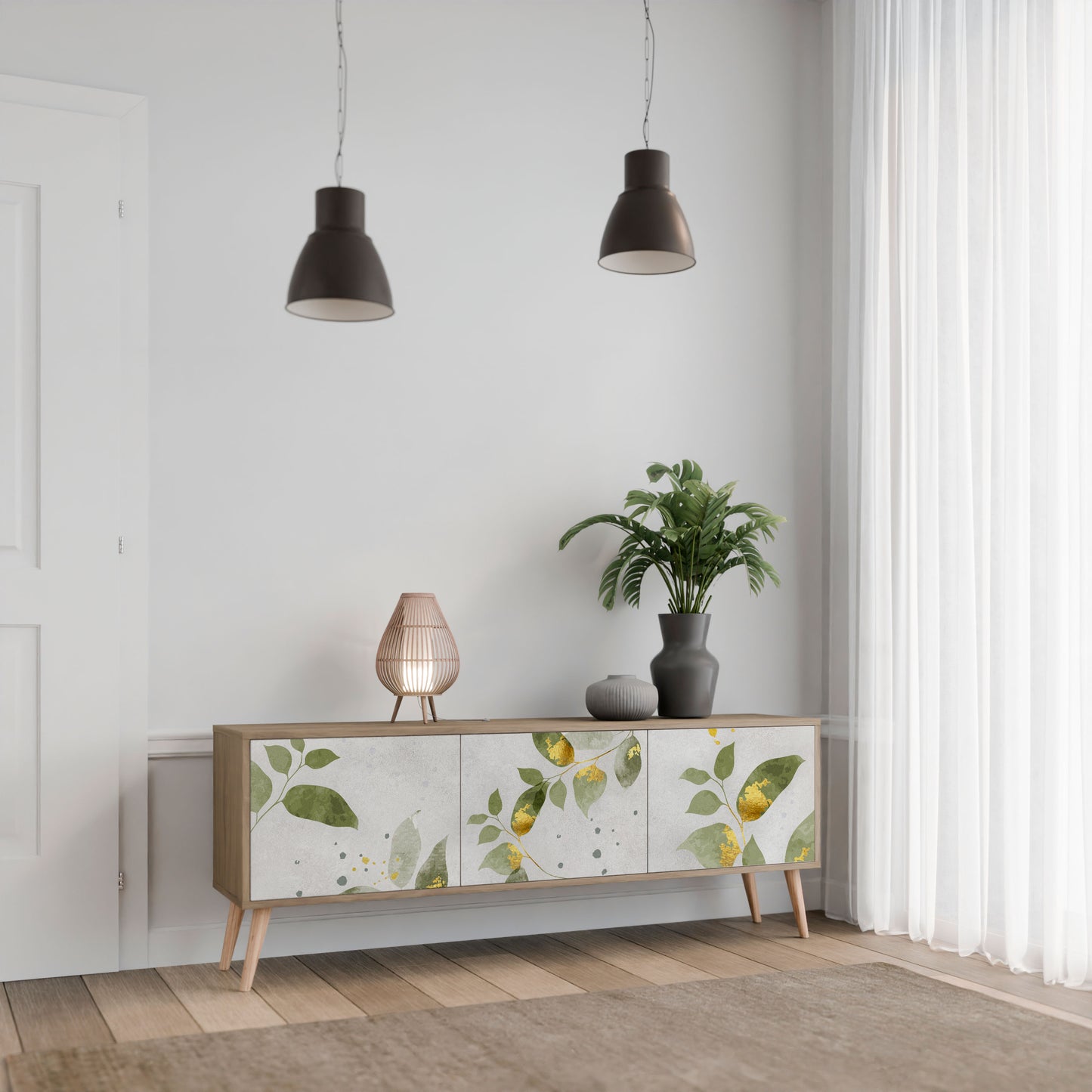Mobile TV ELEGANT BOTANICS a 3 ante effetto rovere