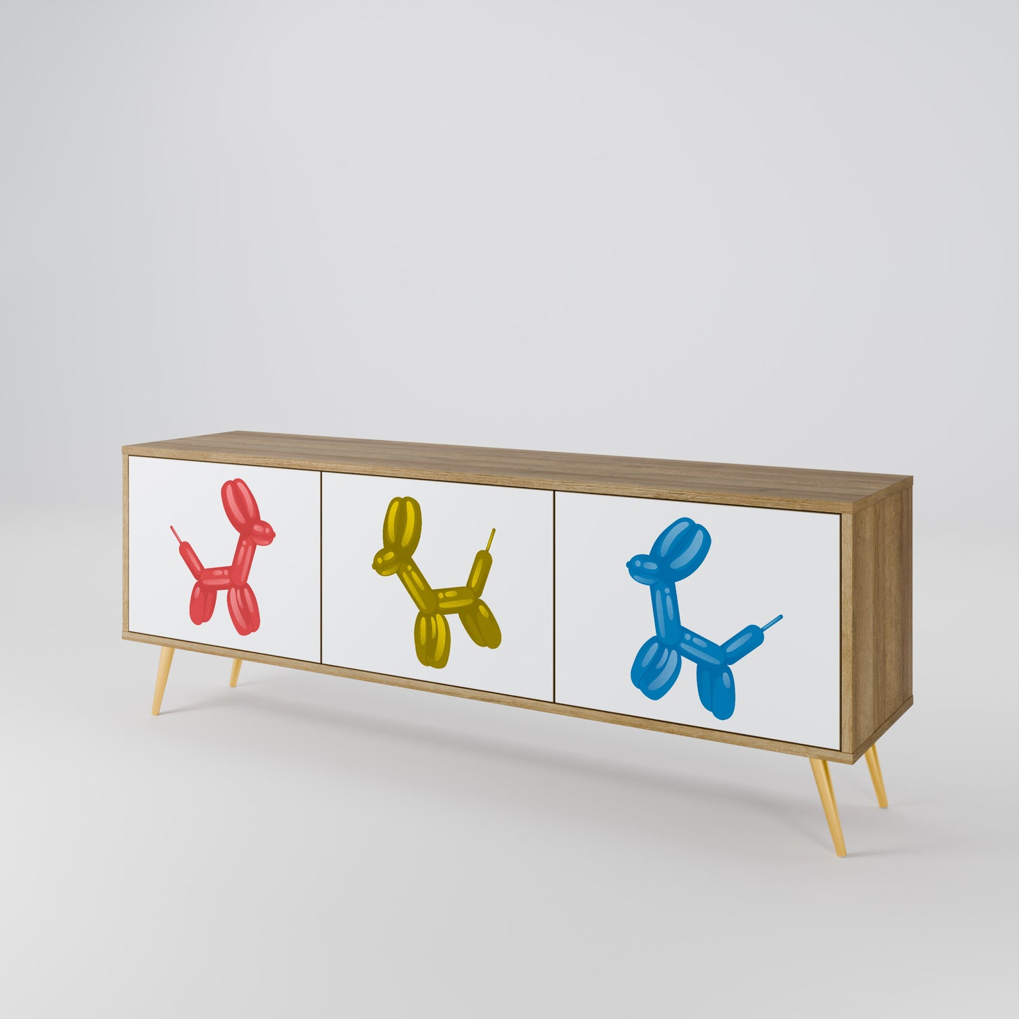 CHILDHOOD MEMORY 3-Door TV Stand in Oak Effect