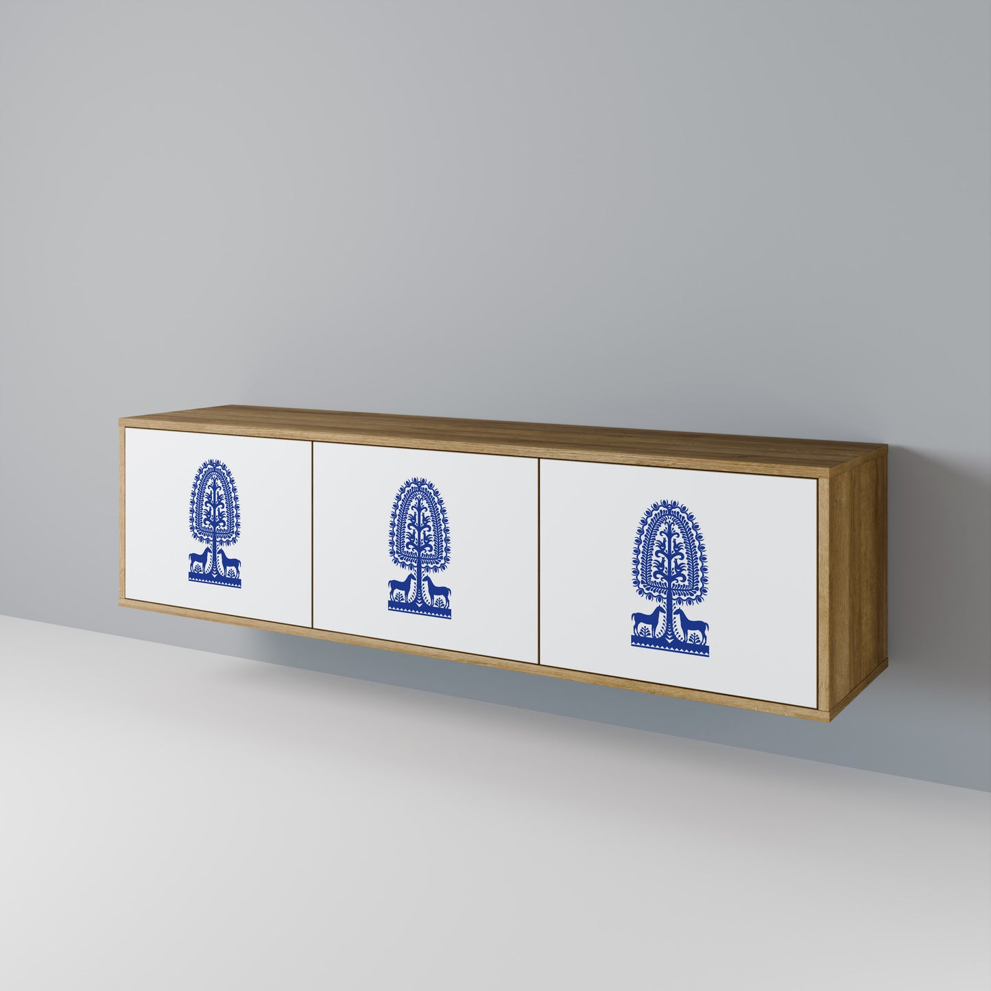 Mobile TV a 3 ante in stile FOLK ART POLACCO, effetto rovere